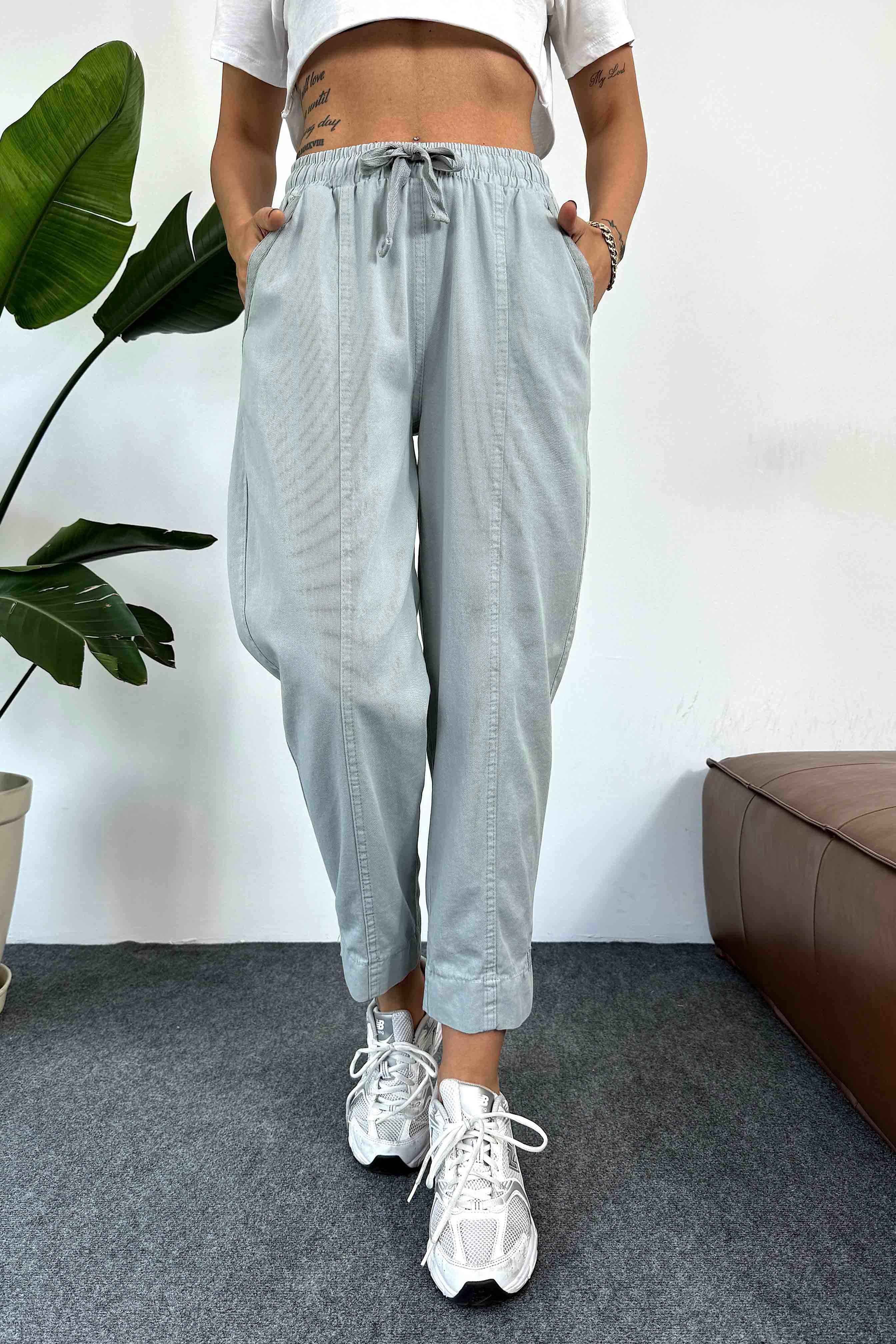 Gabardin Kumaş Paça Tasarım Kadın Pantolon Mint