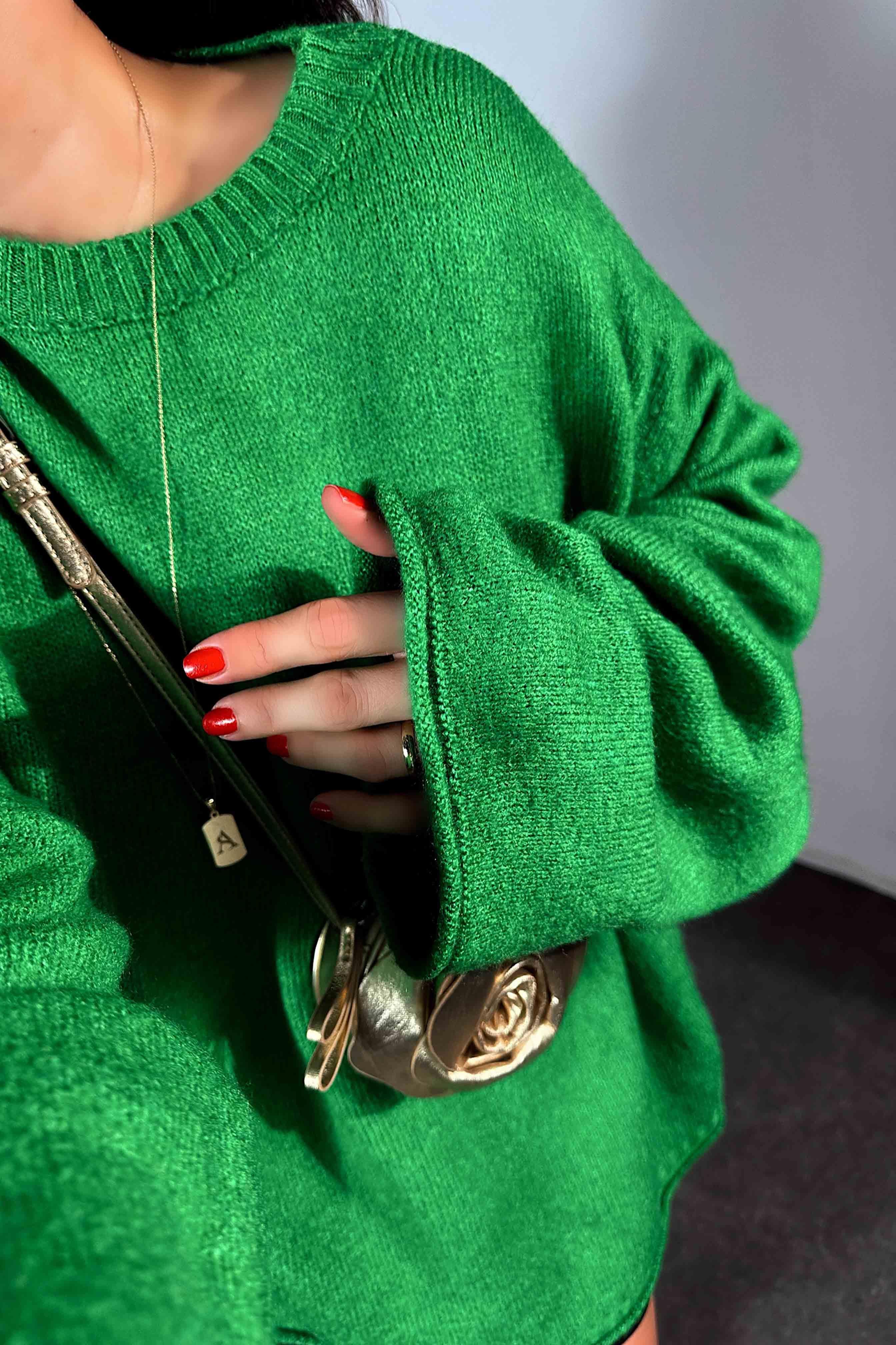 Geniş Kol Basic Yumoş Salaş Kazak Yeşil