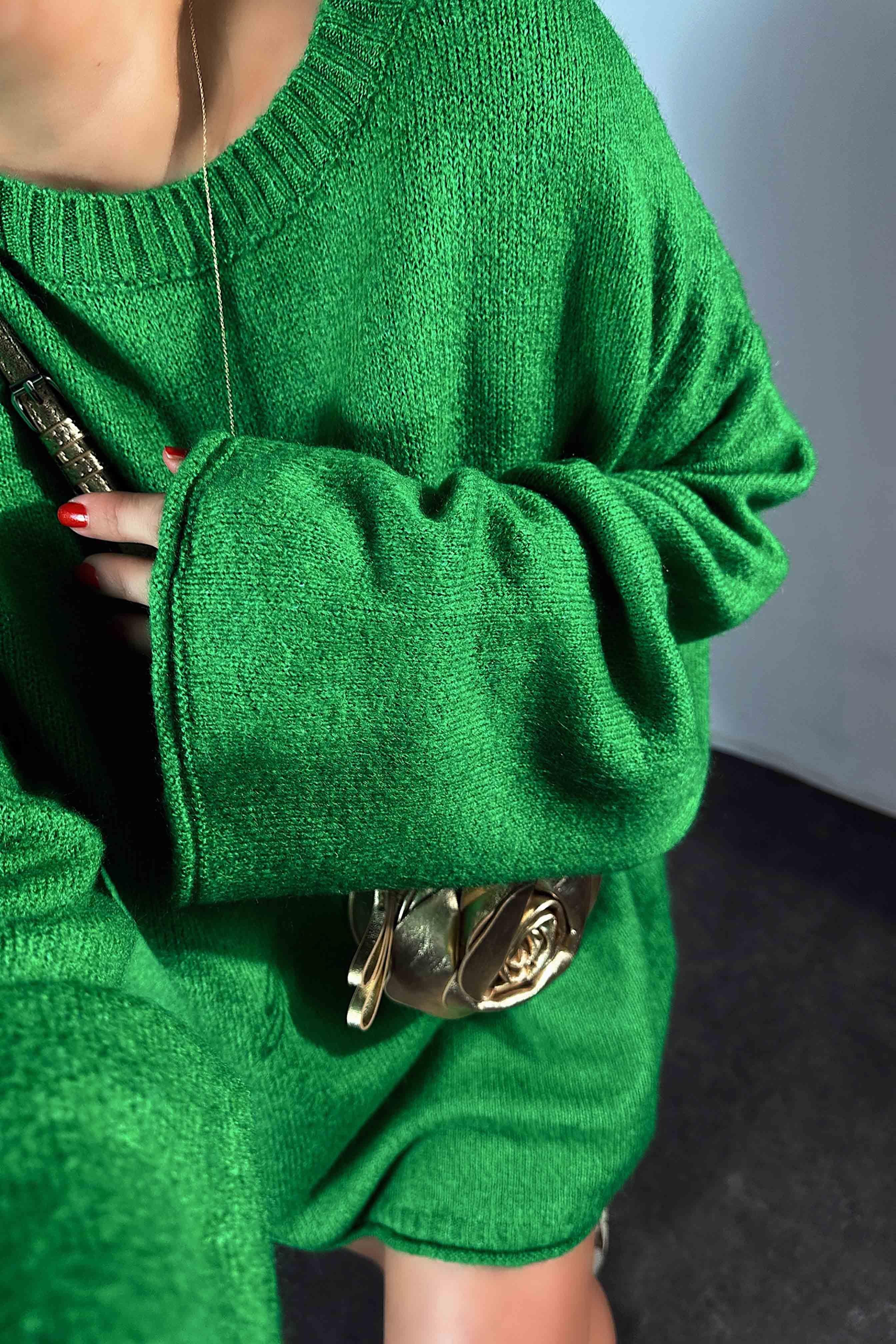 Geniş Kol Basic Yumoş Salaş Kazak Yeşil