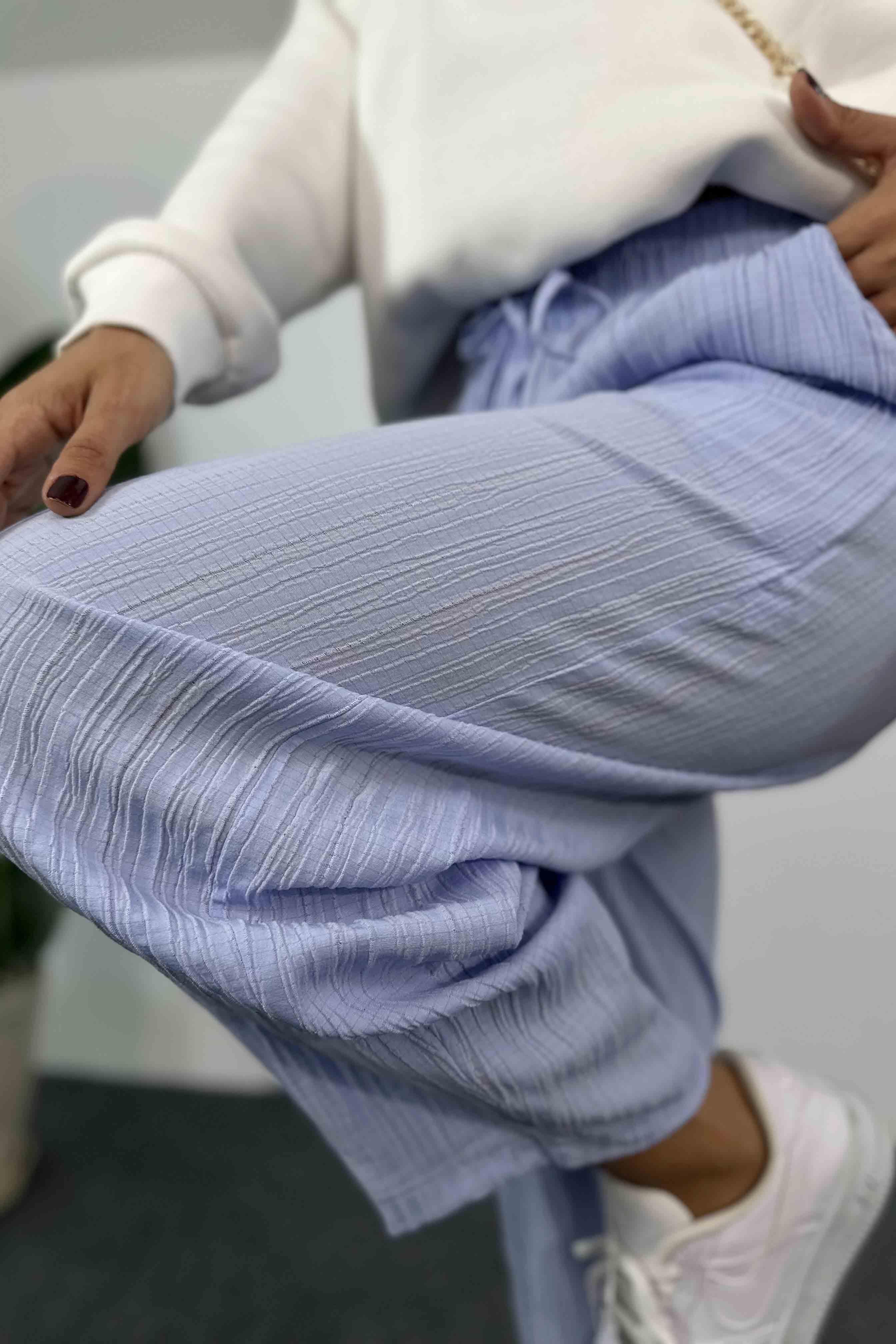 Gofre Kumaş Yanlardan Cepli Şalvar Pantolon Bebe Mavisi