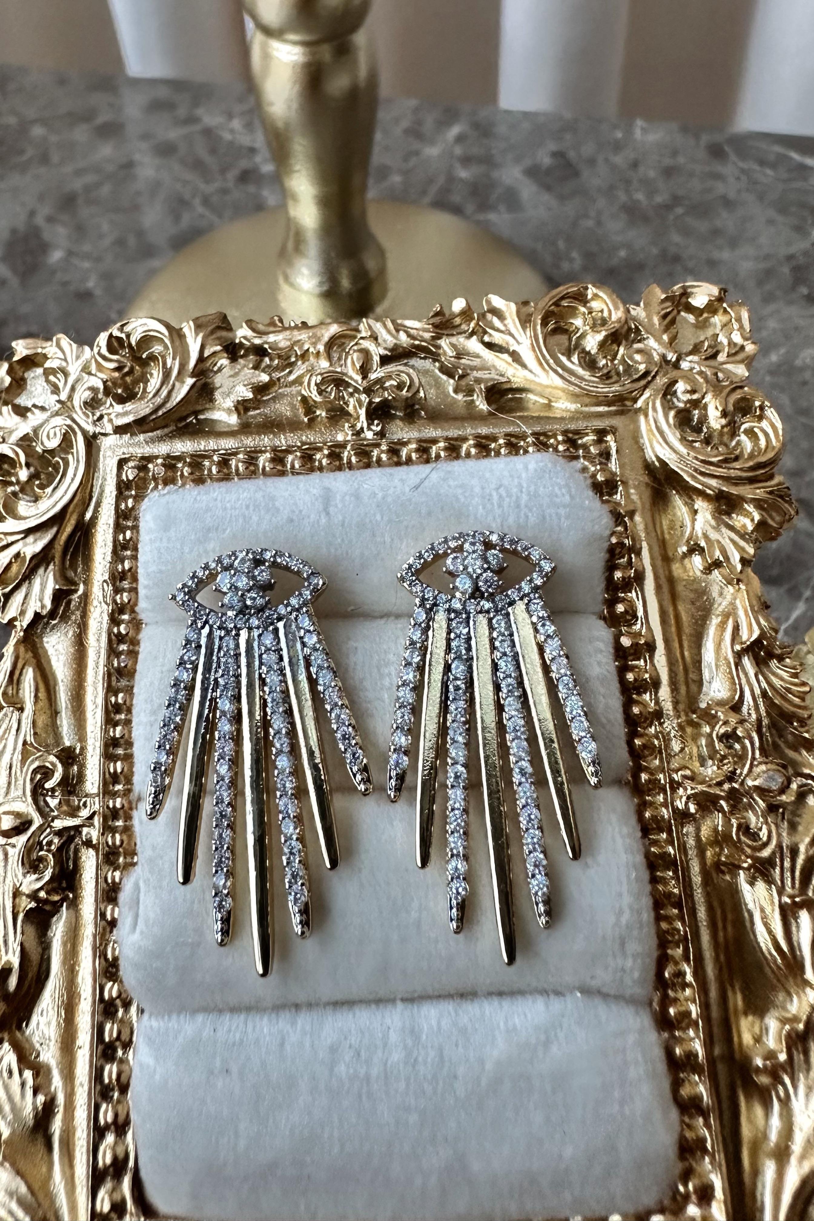 Gold Silver Zirkon Taş Detaylı Stellar Küpe