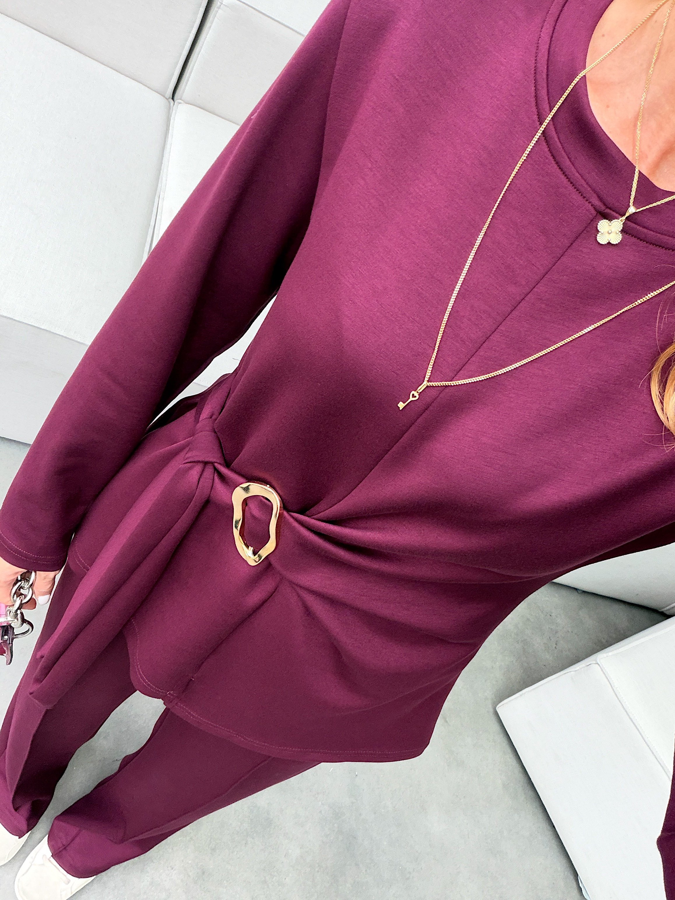 Gold Toka Detaylı Model Kumaş İkili Takım Bordo