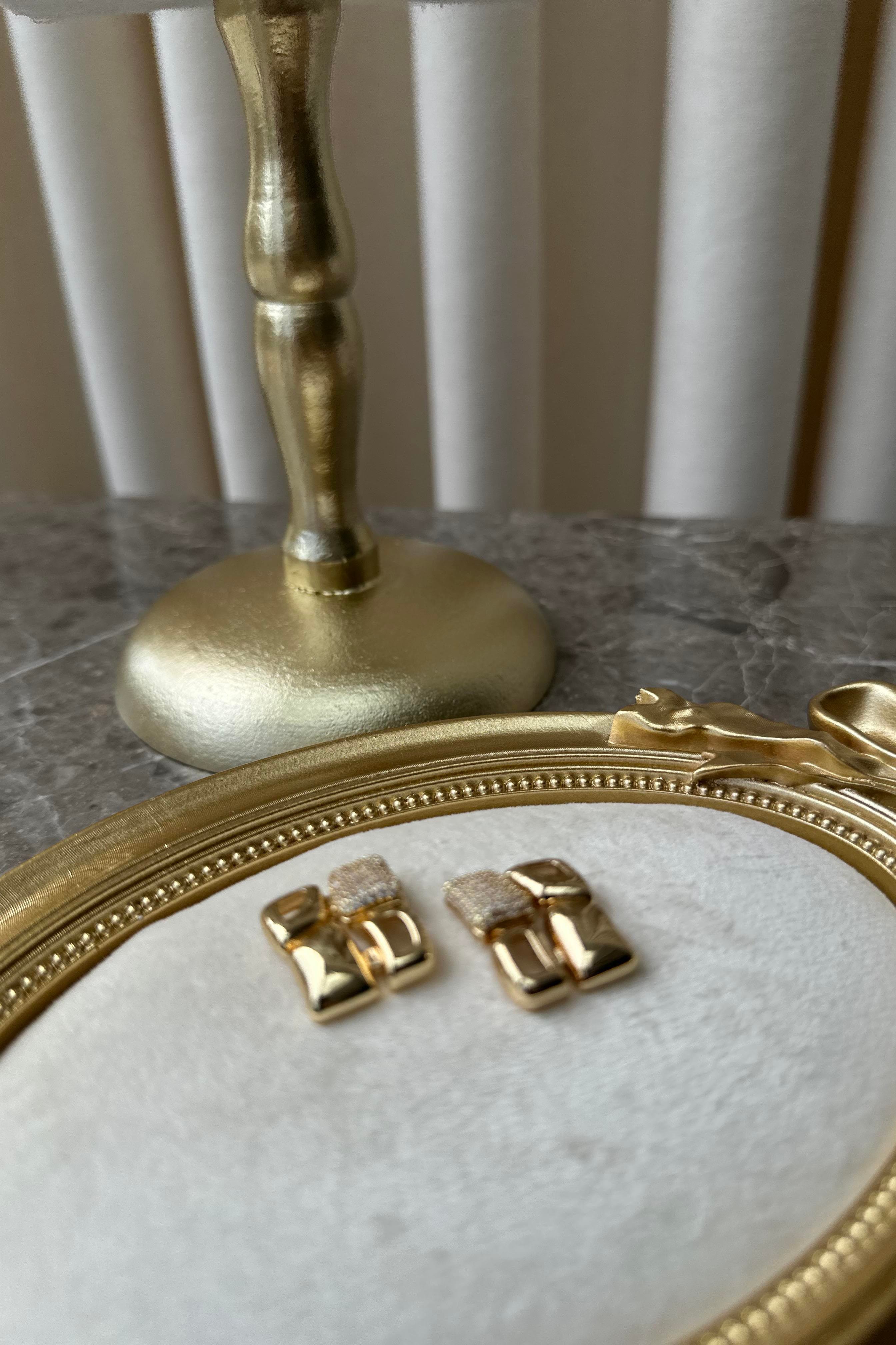 Gold Zirkon Taşlı Mozaik Küpe