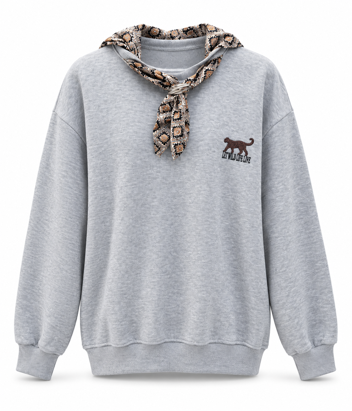 Gri Fular Detaylı Şardonlu Sweat 