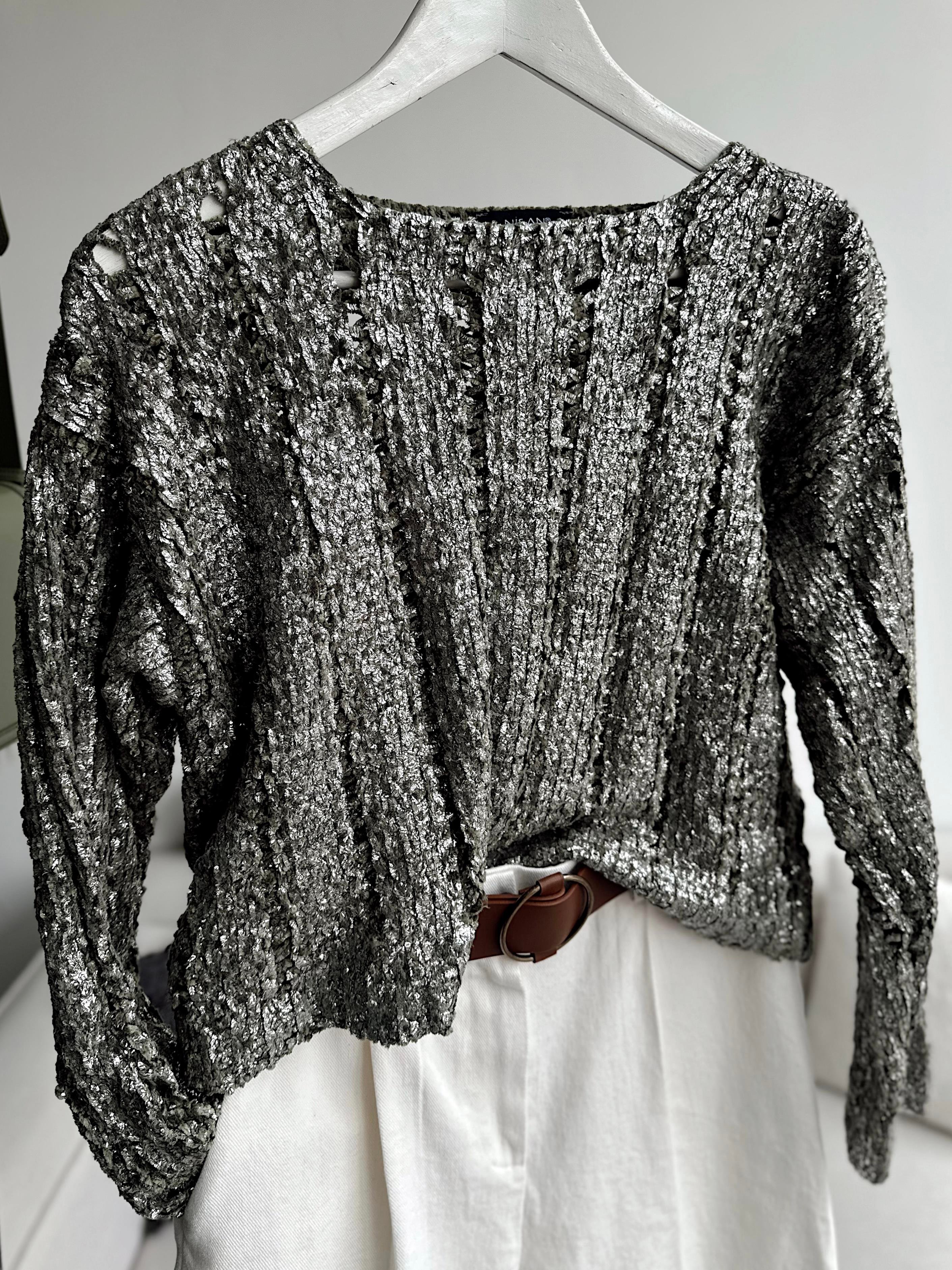 Haki Işıltılı Triko Bluz