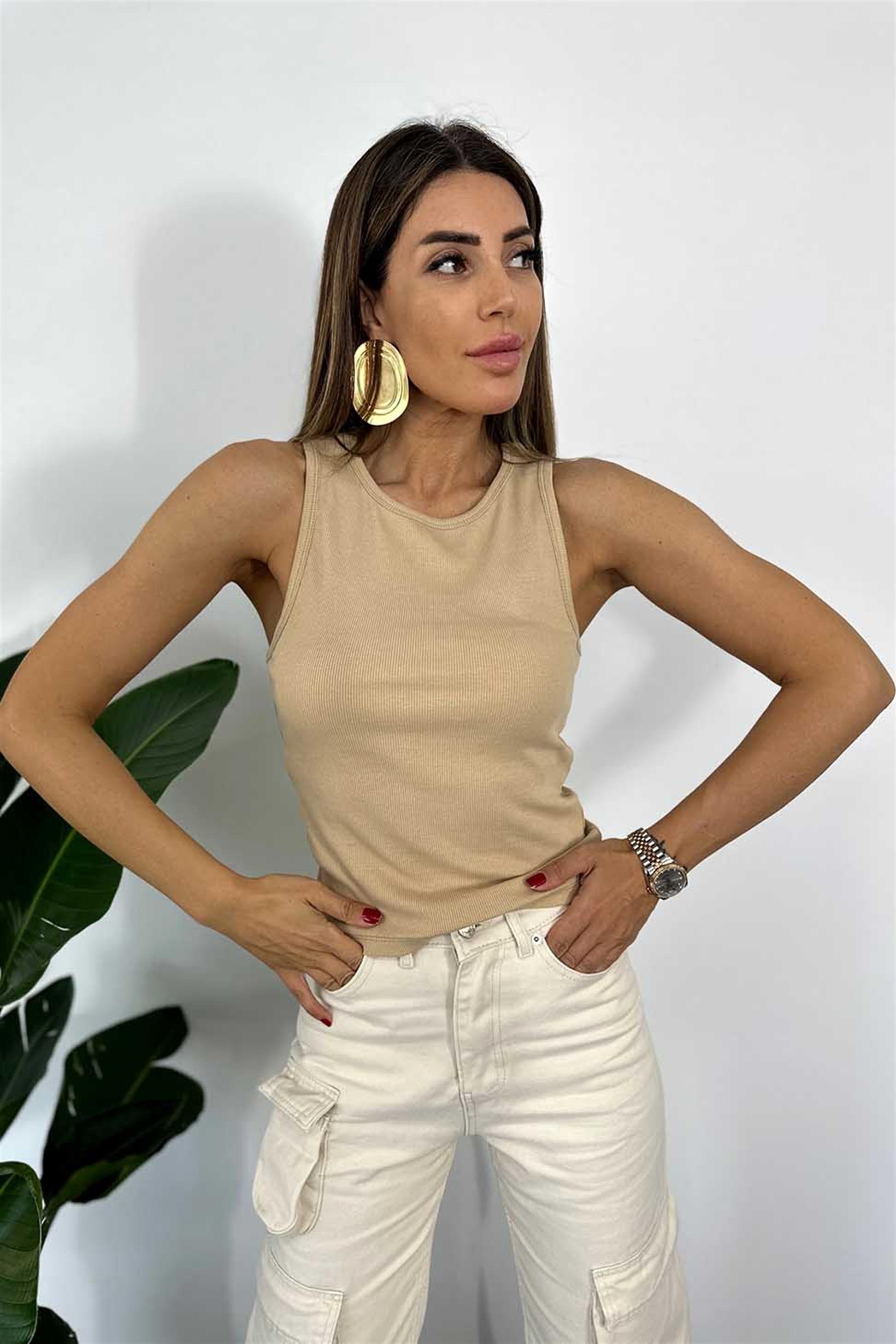 Halter Yaka Kalın Askılı Atlet Vizon