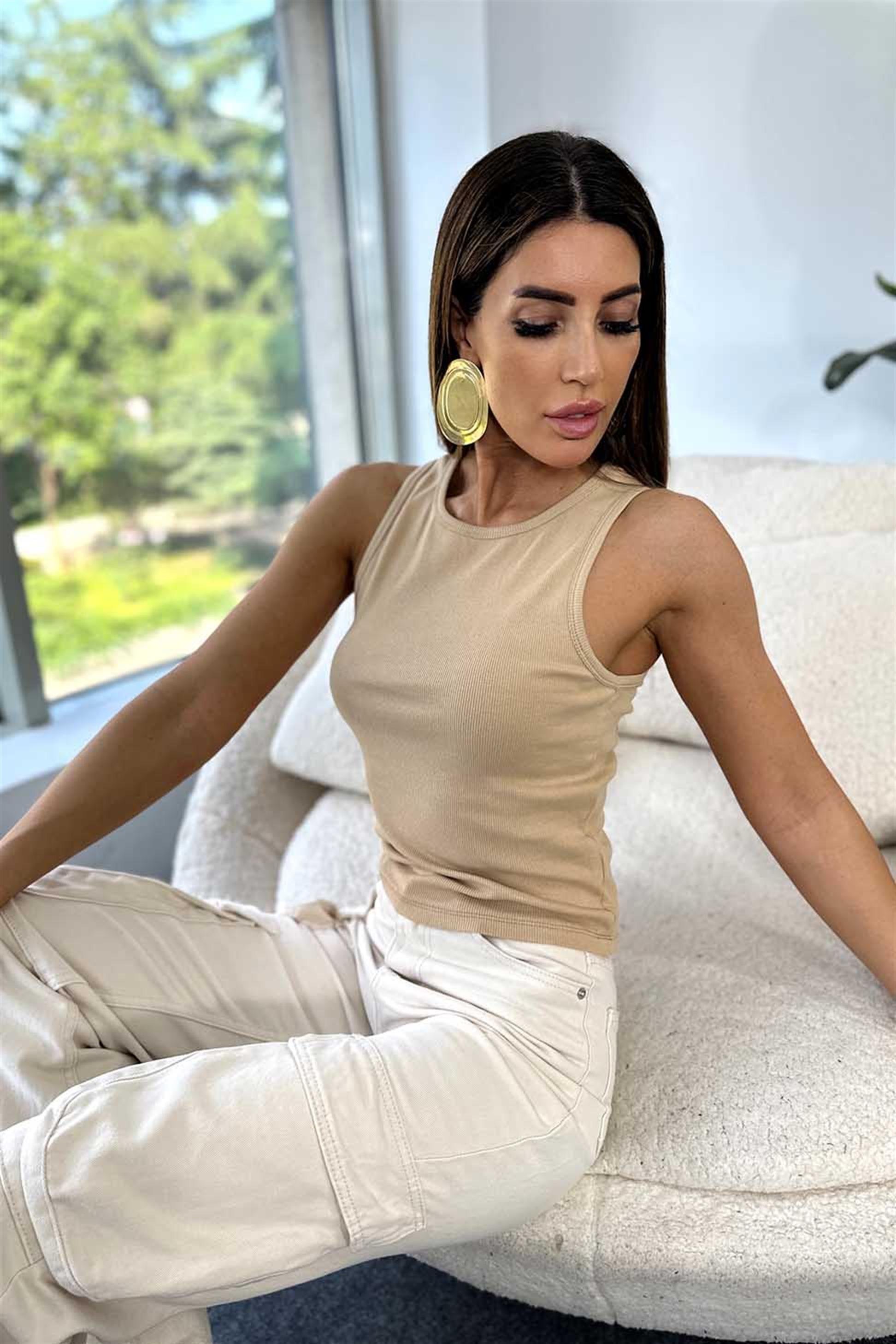 Halter Yaka Kalın Askılı Atlet Vizon