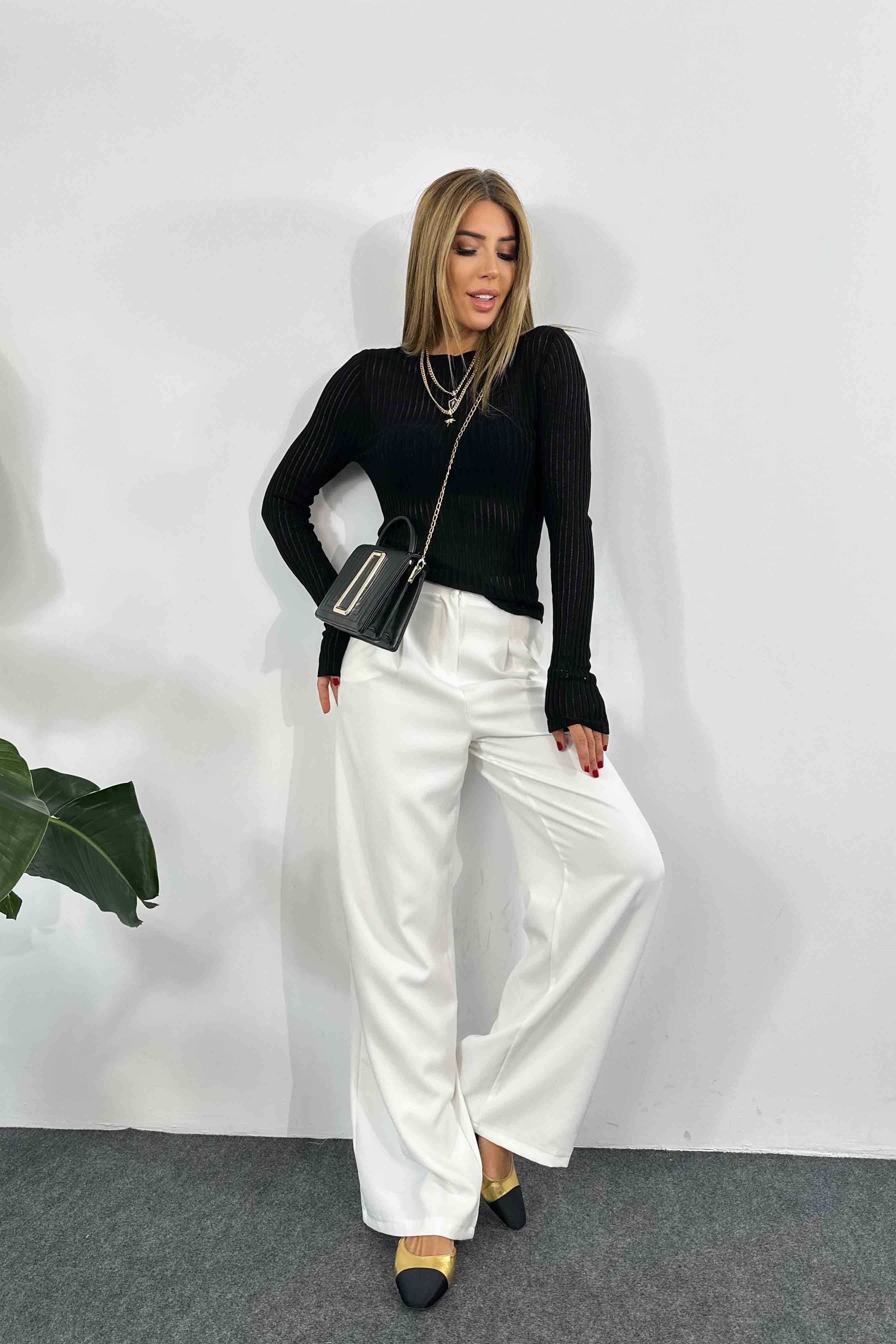 İnce Ajurlu Örme Triko Siyah