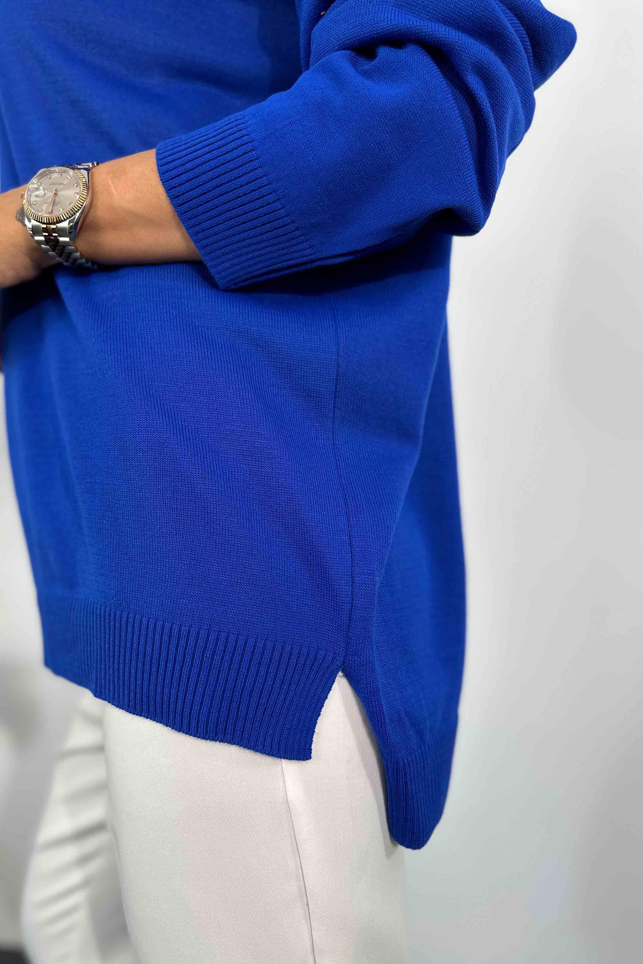 İnce Akrilik Örme Oversize Kadın Kazak SAKS MAVİ