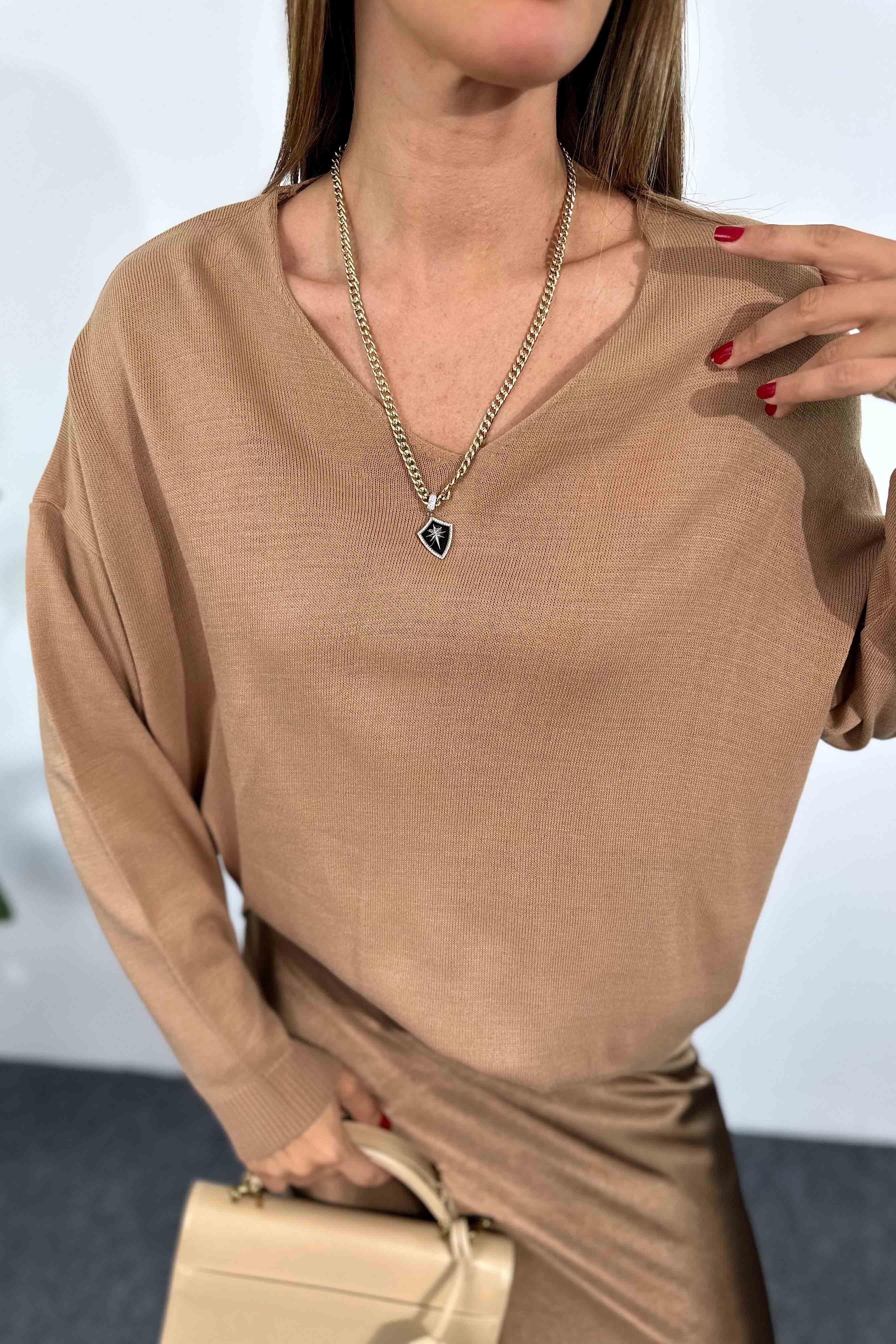 İnce Akrilik Örme Oversize Kadın Kazak Vizon