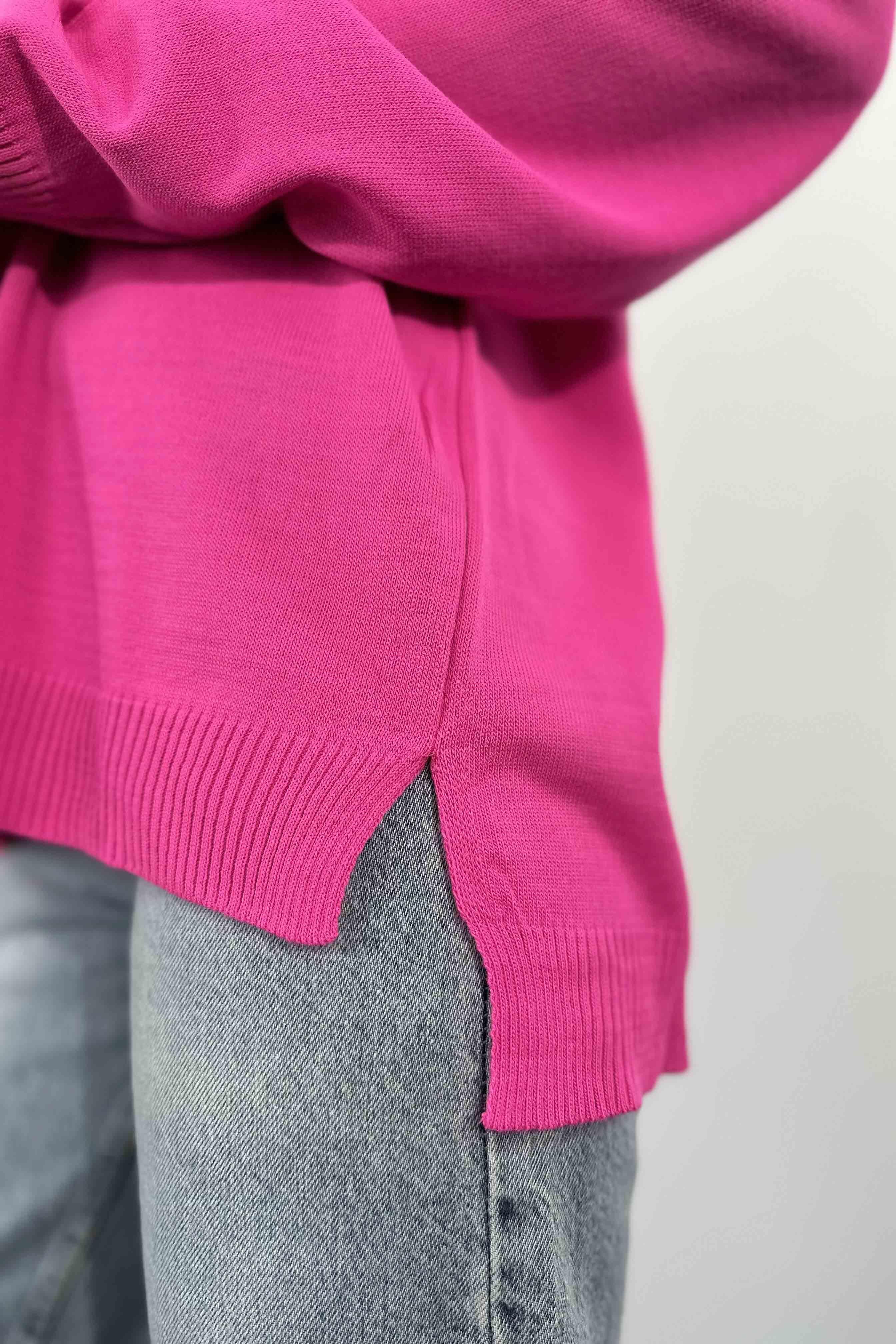 İnce Akrilik Örme Oversize Kadın Kazak Pembe