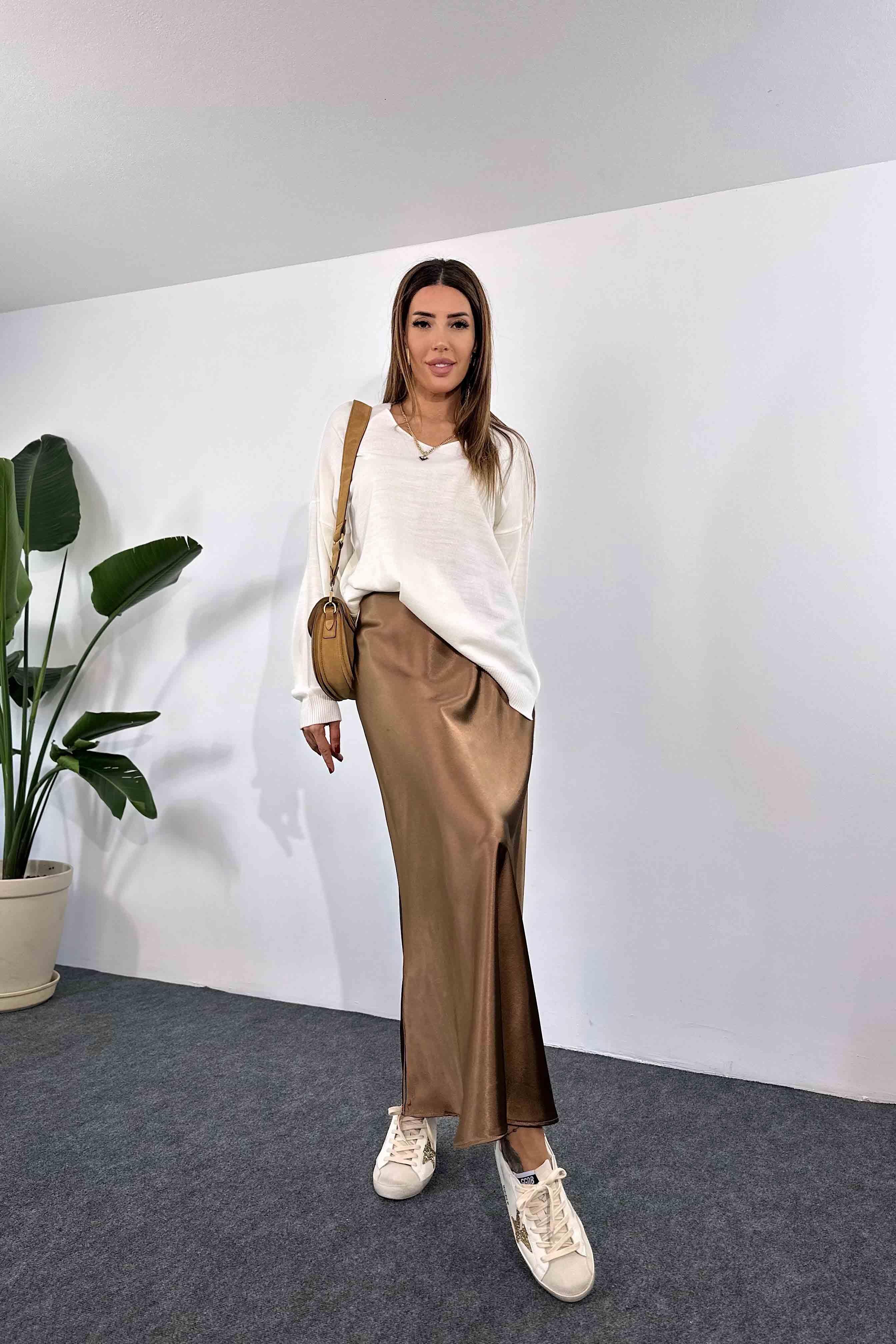 İnce Akrilik Örme Oversize Kadın Kazak Ekru