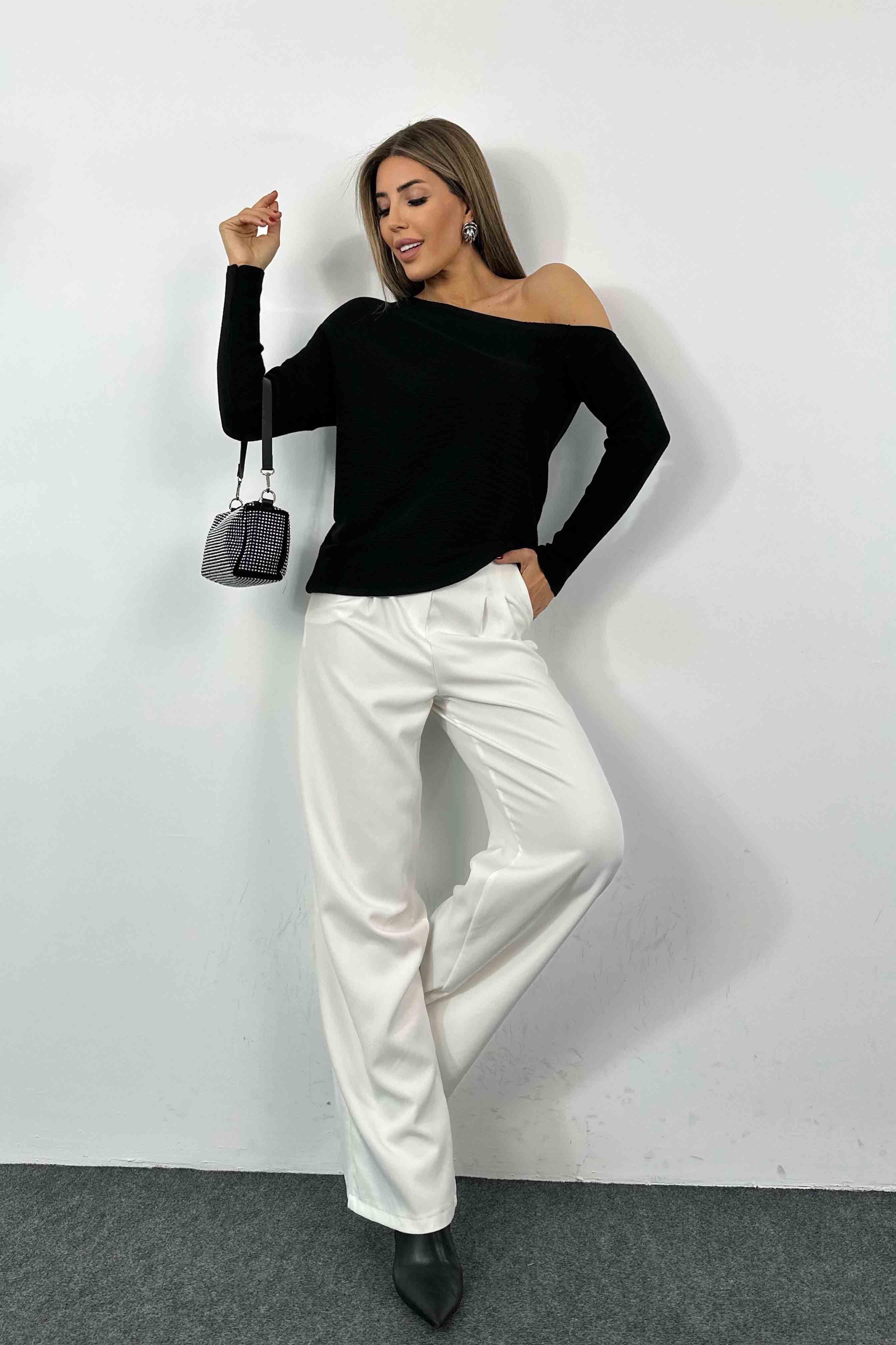 İnce Örme Ek Balıkçı Yakalı Devrik Yaka Kadın Kazak Siyah