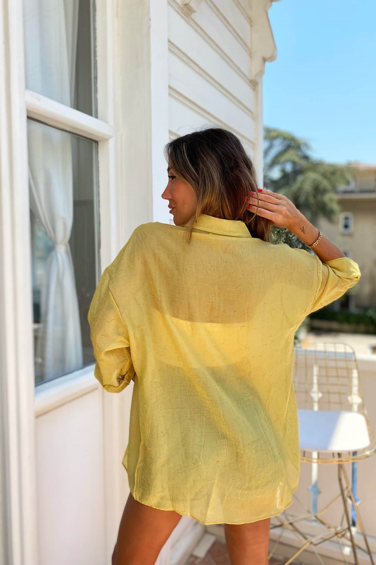 İnce Oversize Kadın Gömlek Hardal