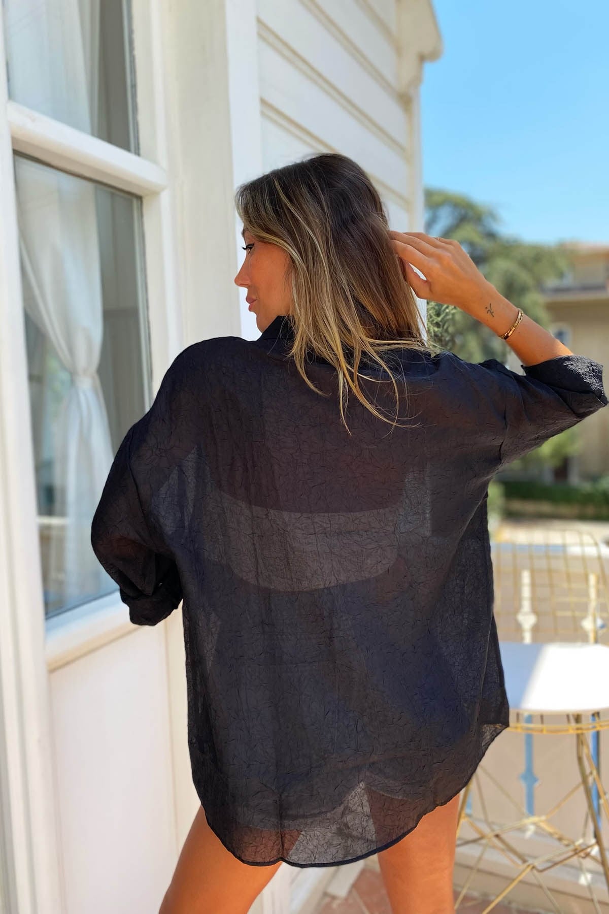 İnce Oversize Kadın Gömlek Siyah