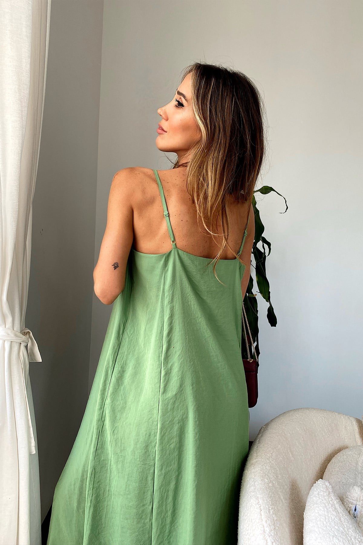 İp Askılı Maxi Elbise Olive Yeşil