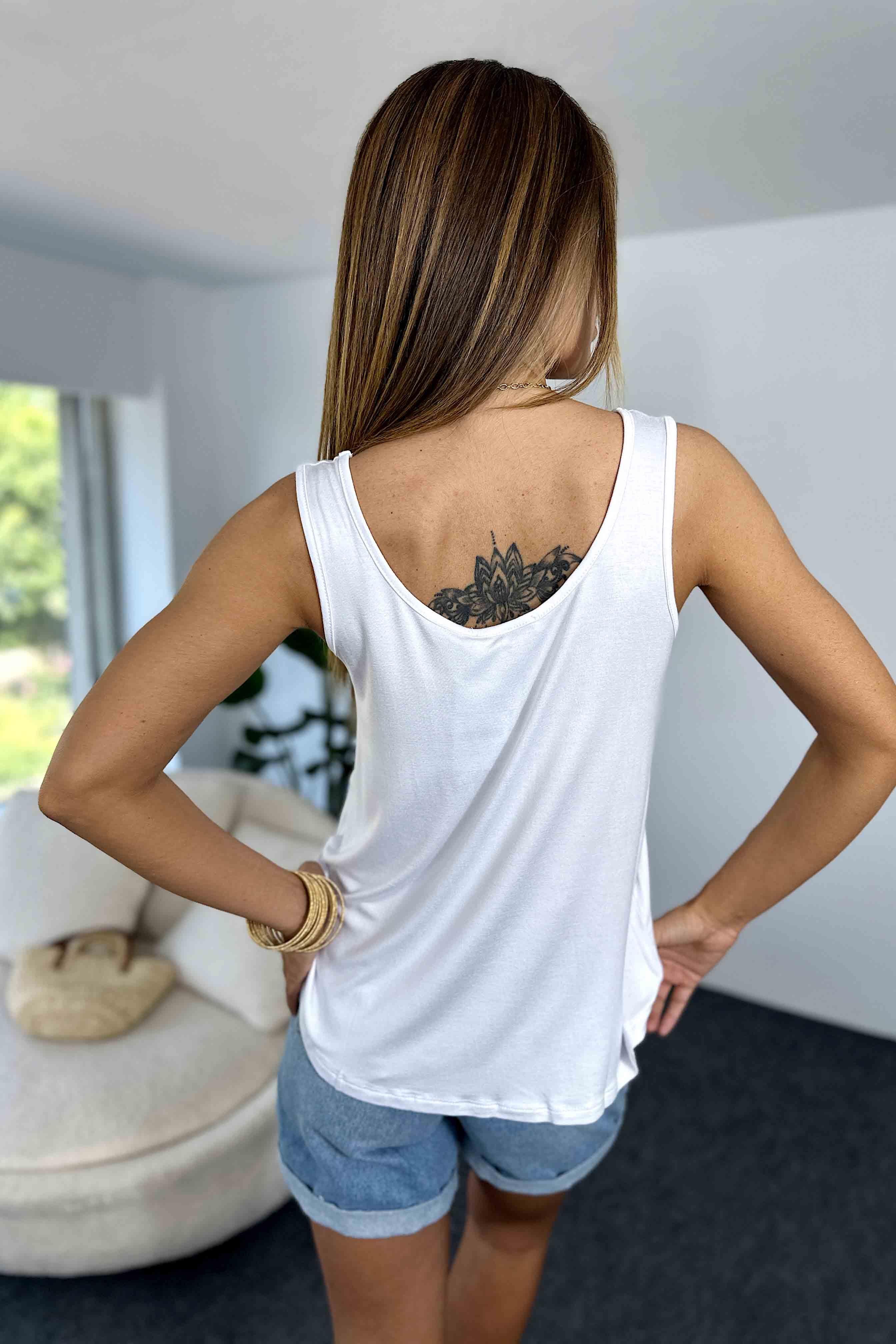 Kalın Askılı Basic Bluz Beyaz