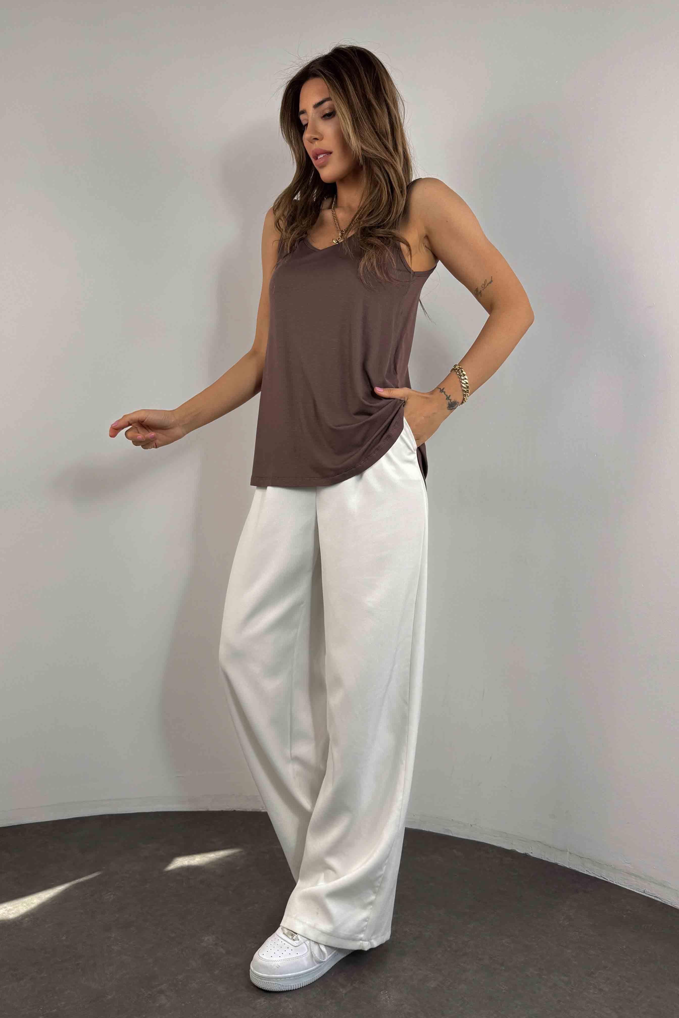 Kalın Askılı Basic Bluz Kahverengi