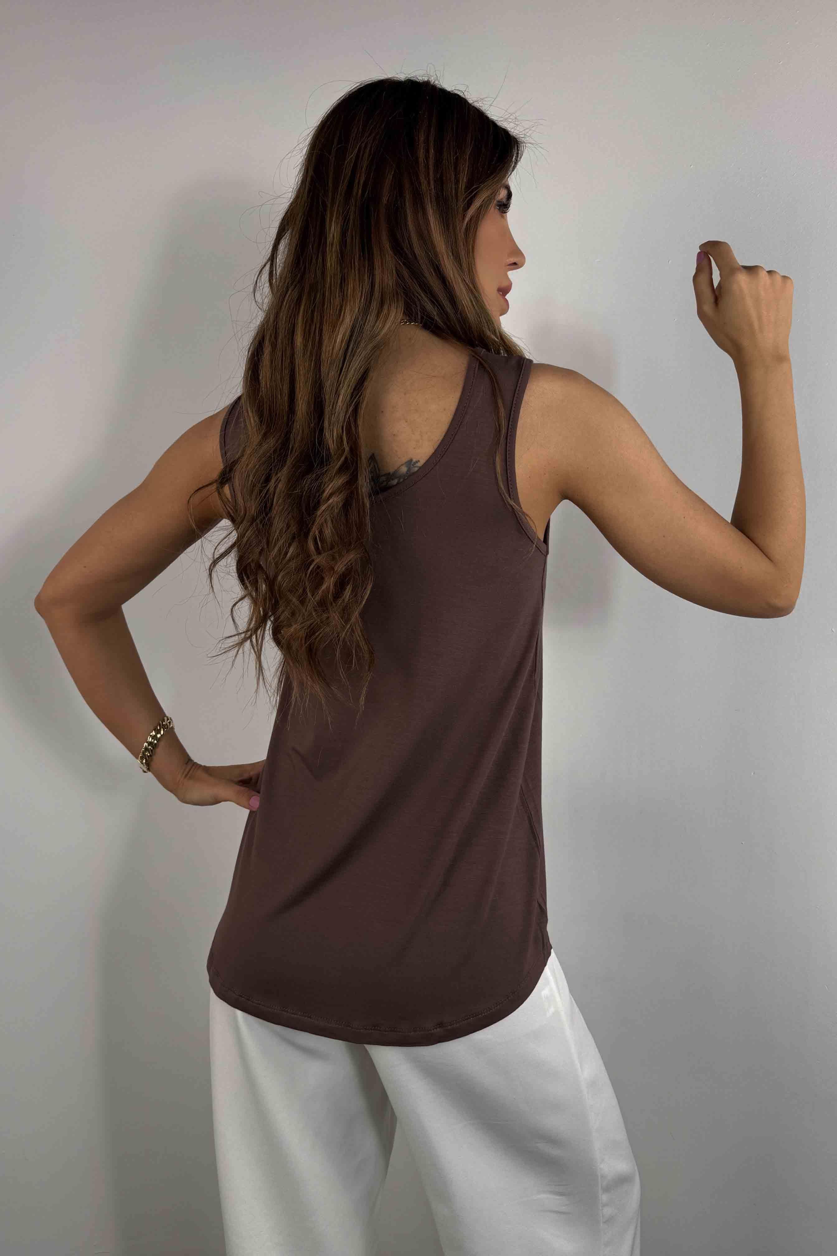 Kalın Askılı Basic Bluz Kahverengi