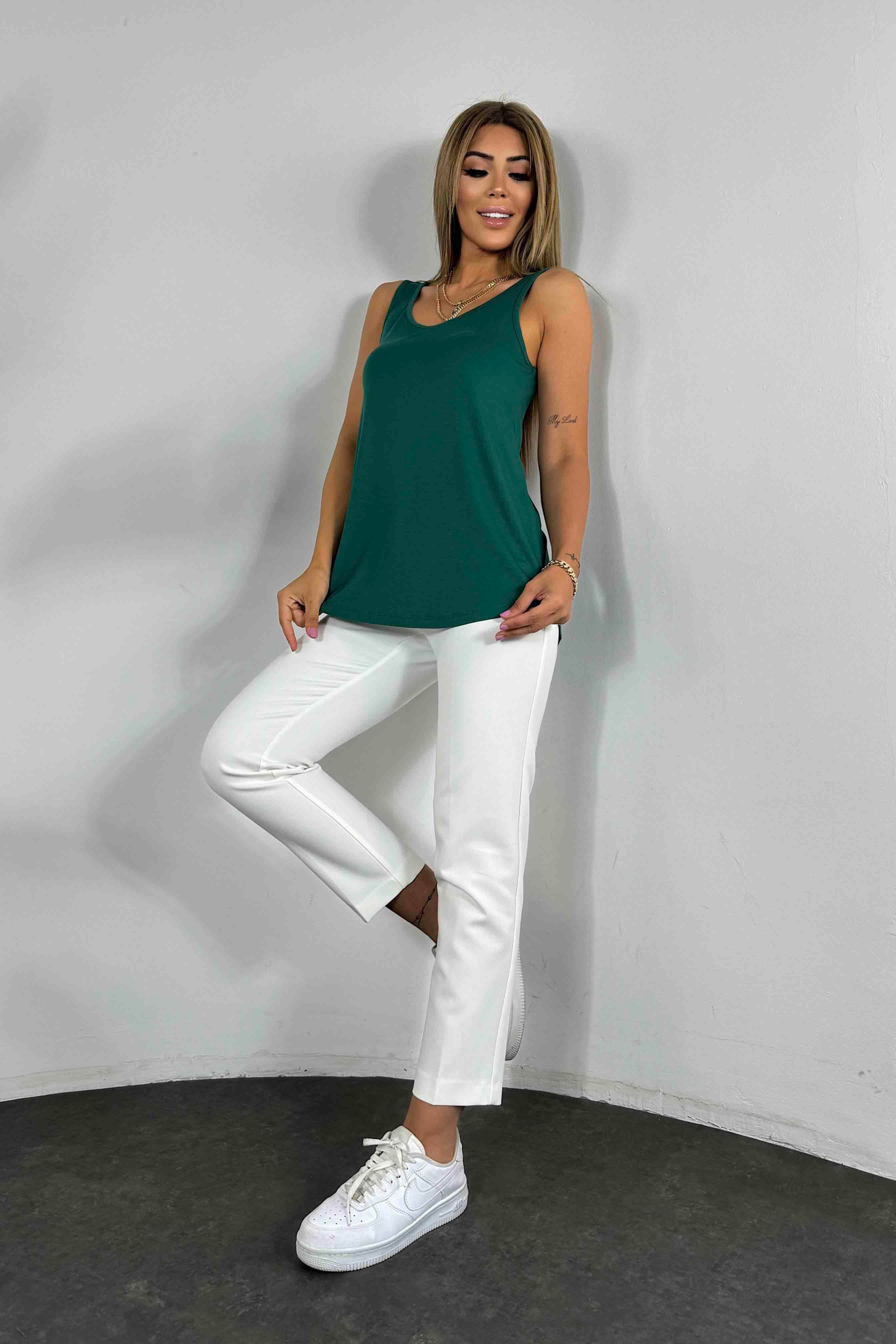 Kalın Askılı Basic Bluz Zümrüt