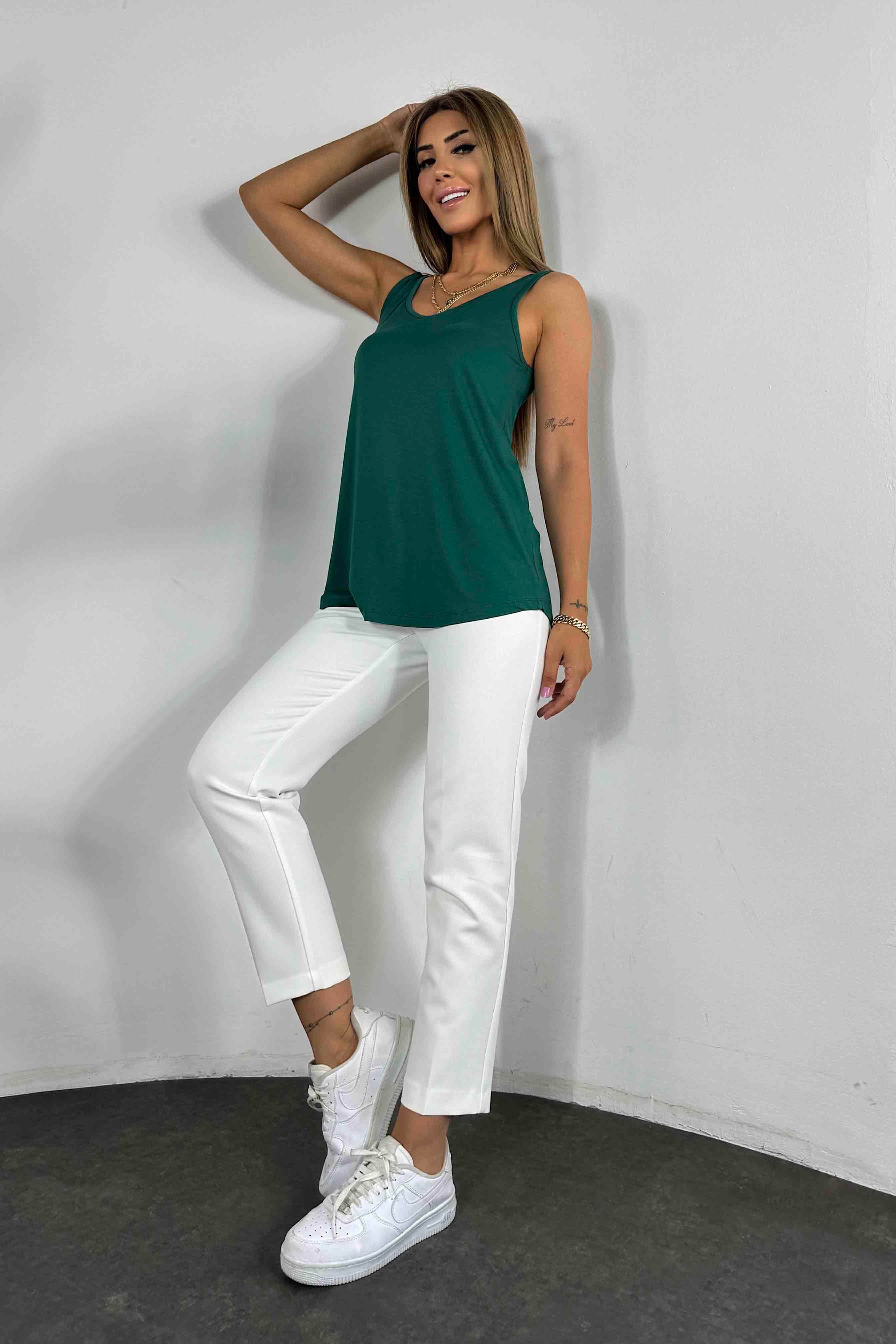 Kalın Askılı Basic Bluz Zümrüt