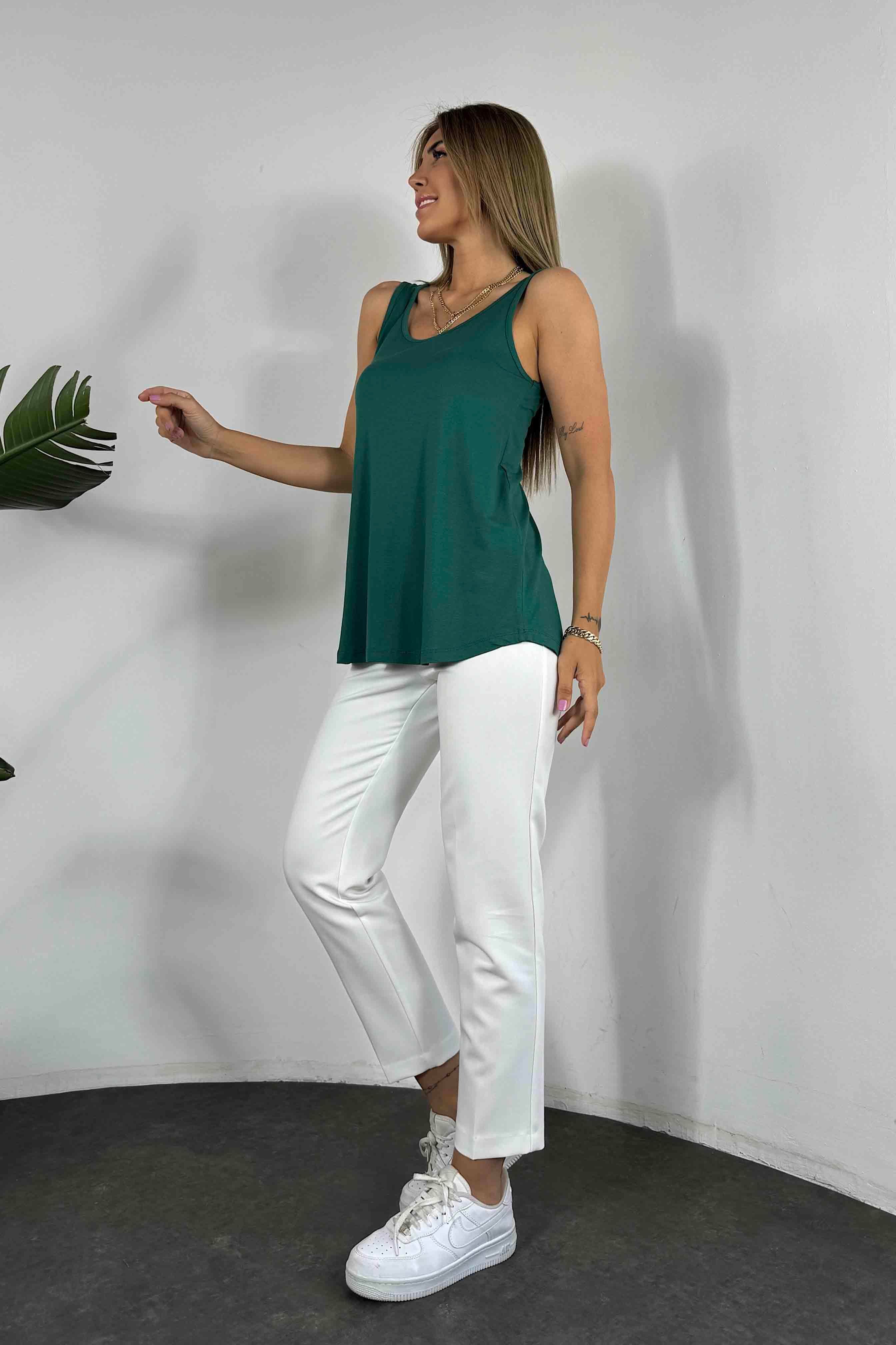 Kalın Askılı Basic Bluz Zümrüt