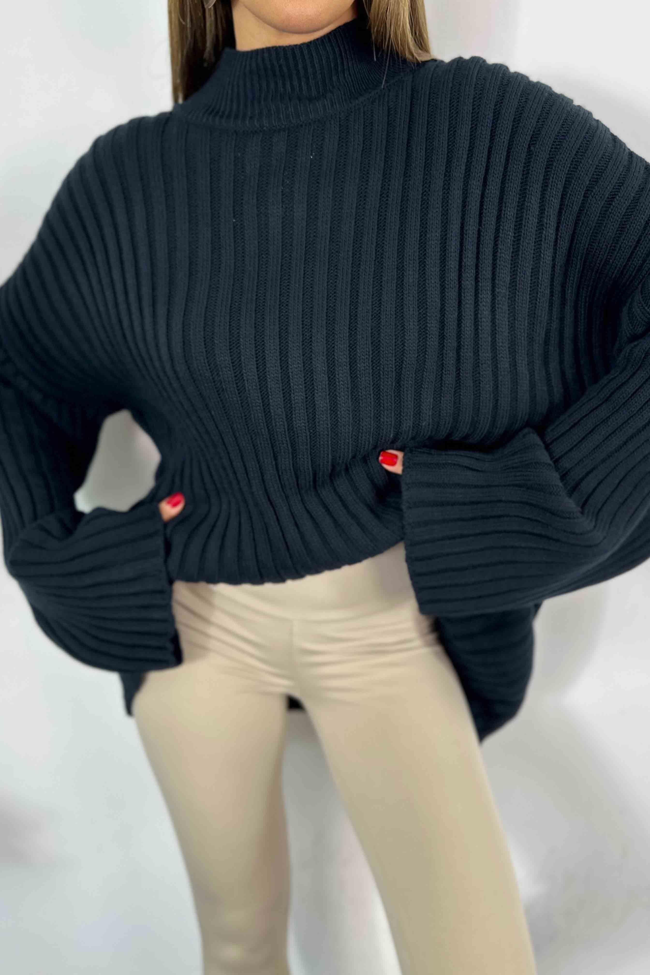 Kalın Fitilli Akrilik Örme Oversize Kazak Lacivert