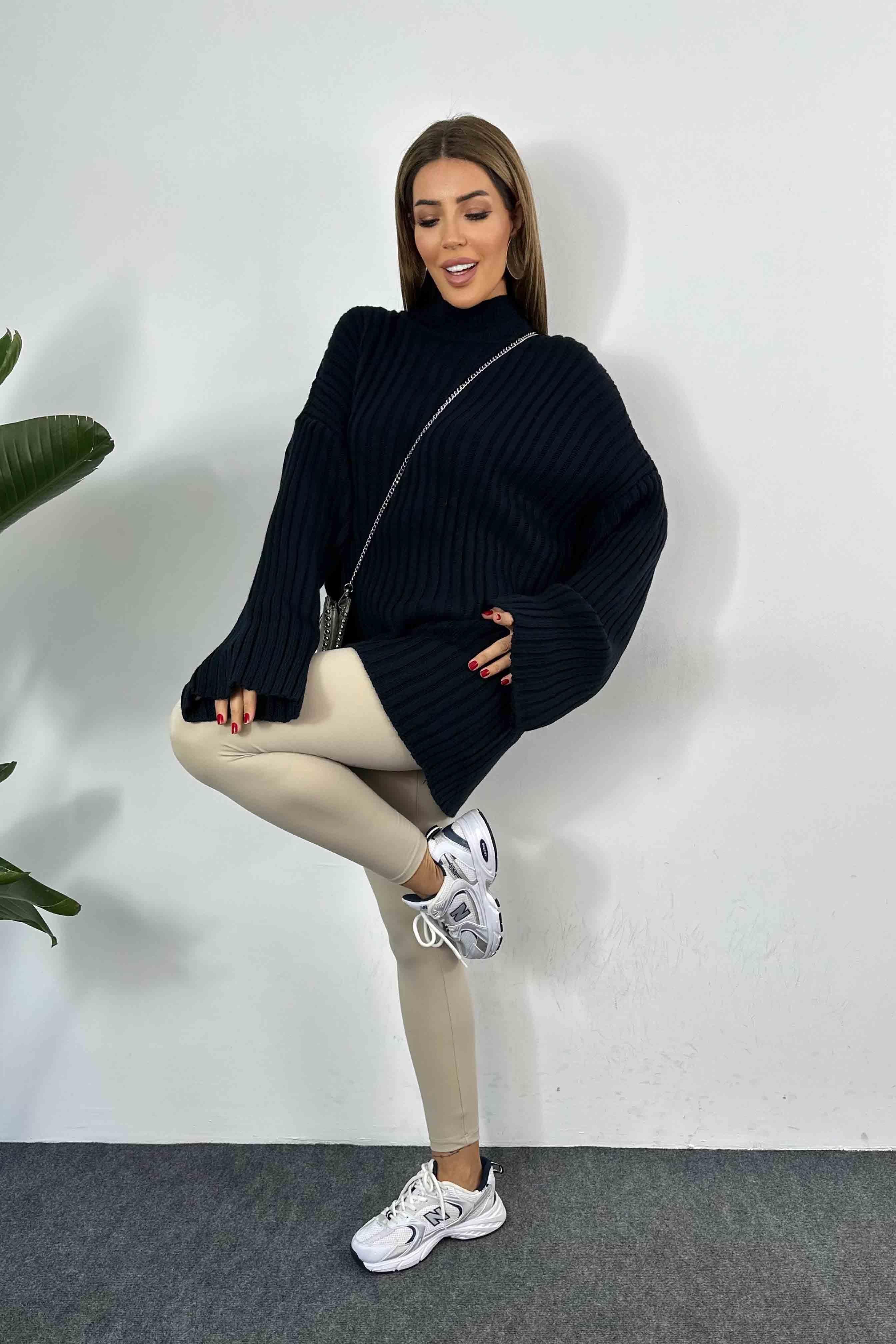 Kalın Fitilli Akrilik Örme Oversize Kazak Lacivert