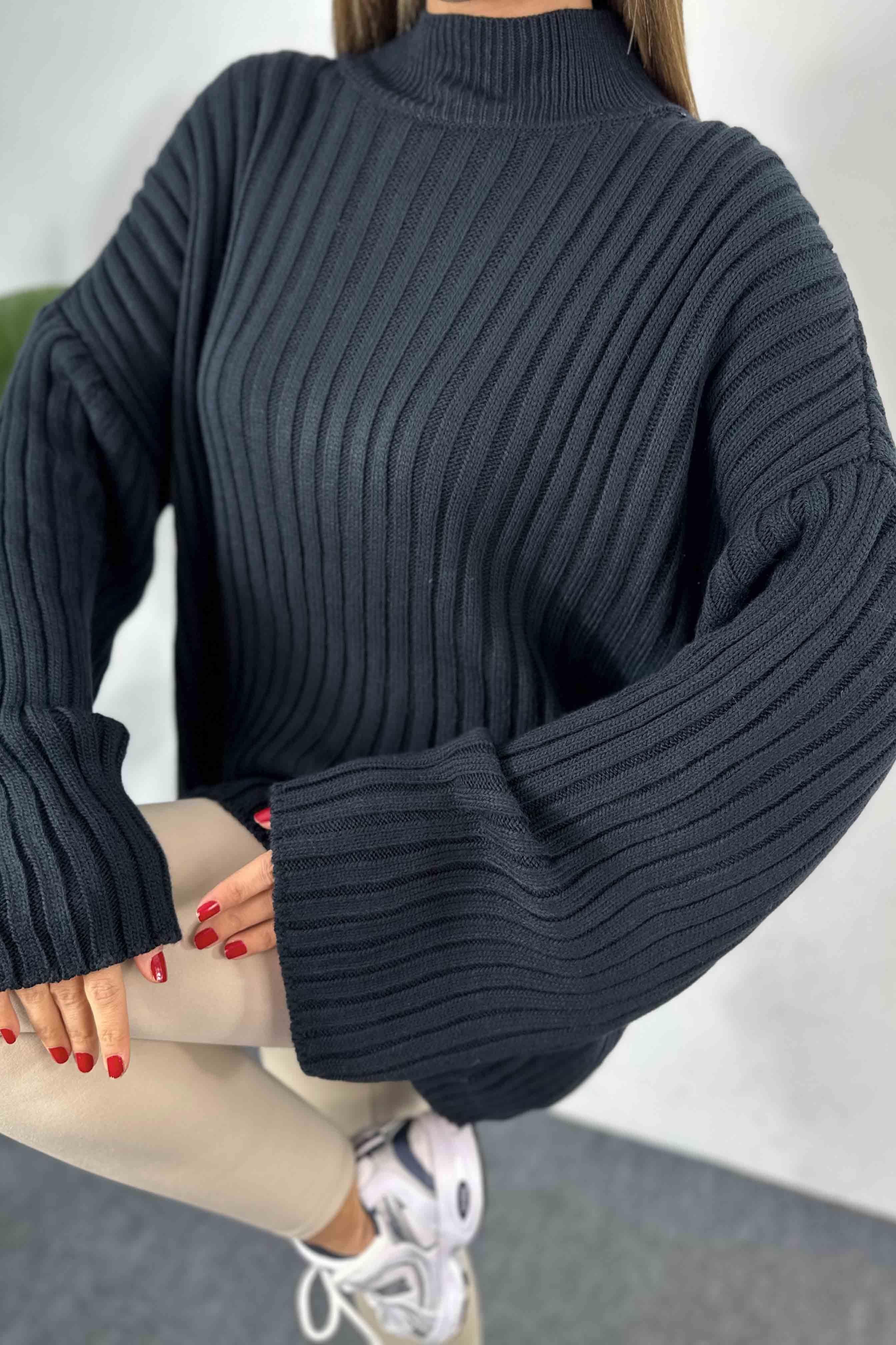 Kalın Fitilli Akrilik Örme Oversize Kazak Lacivert