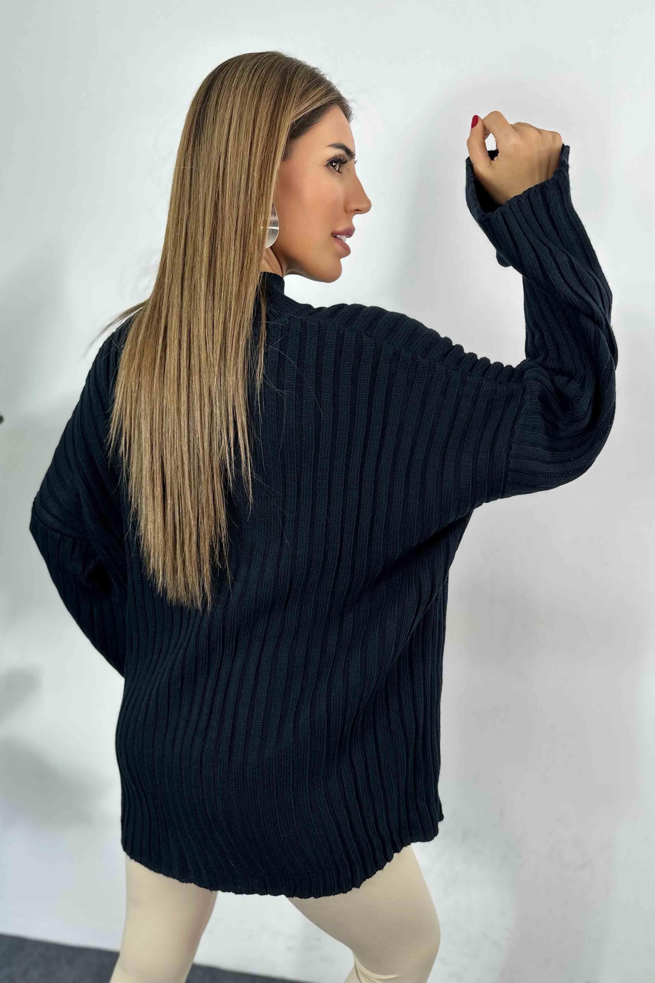 Kalın Fitilli Akrilik Örme Oversize Kazak Lacivert