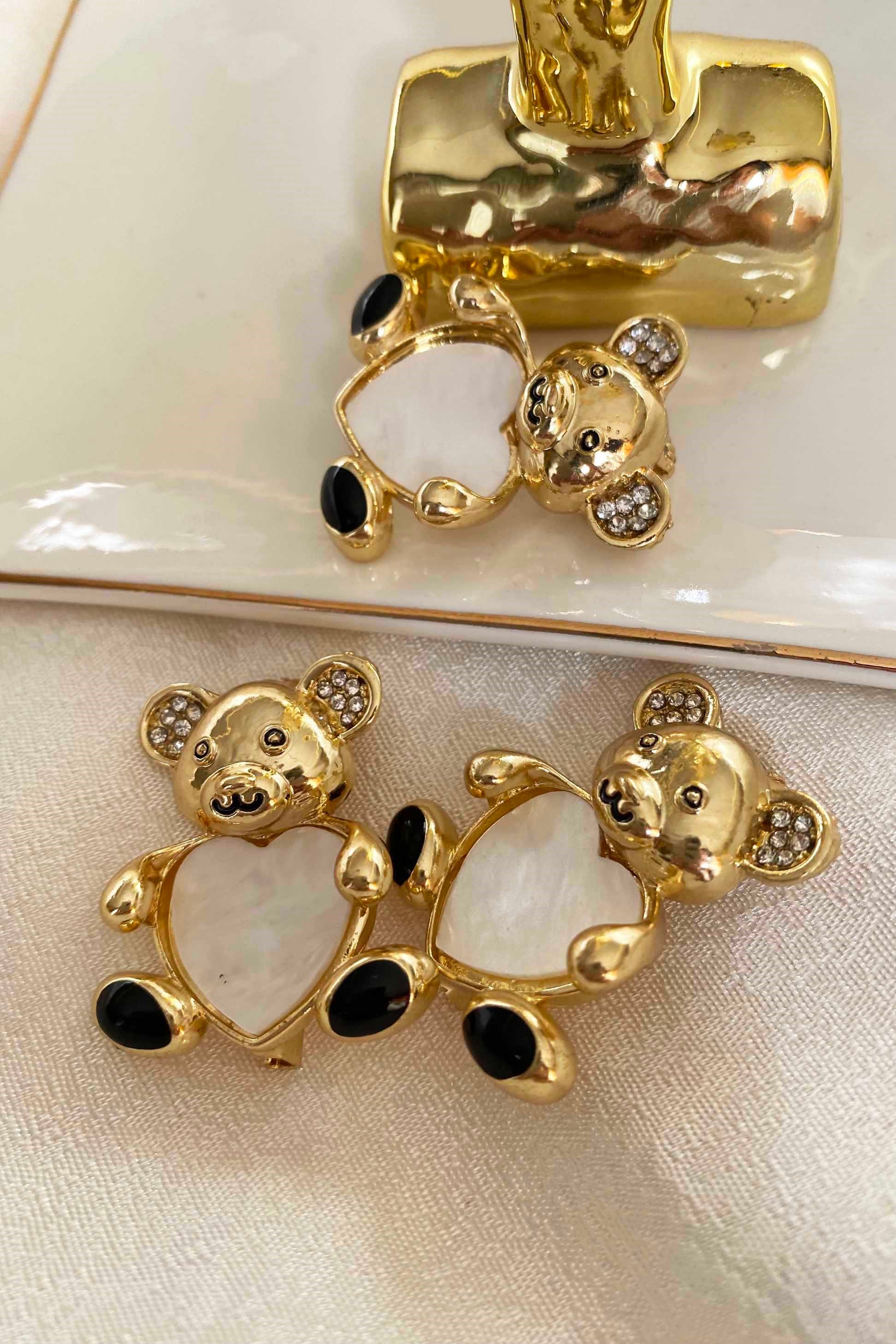 Kalp Resimlik Gold Teddy Broş