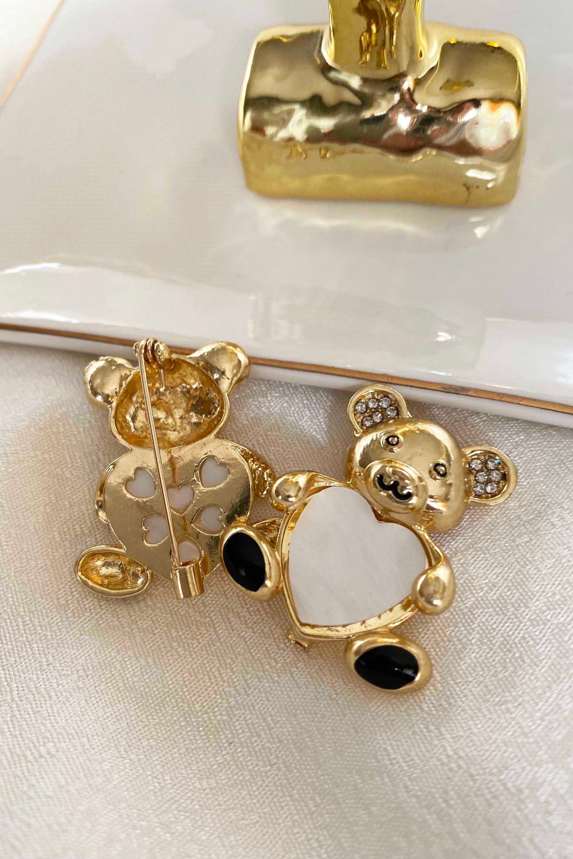 Kalp Resimlik Gold Teddy Broş