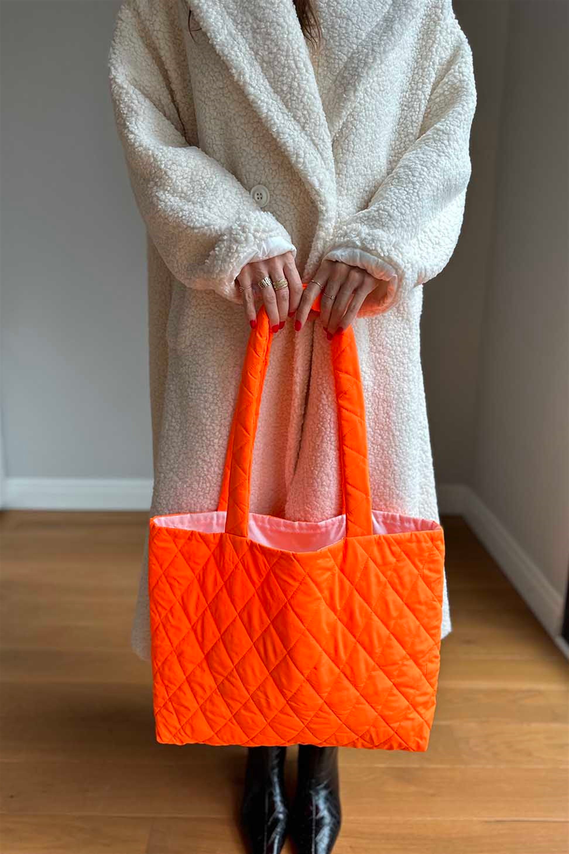 Kapitone Tote Çanta Turuncu