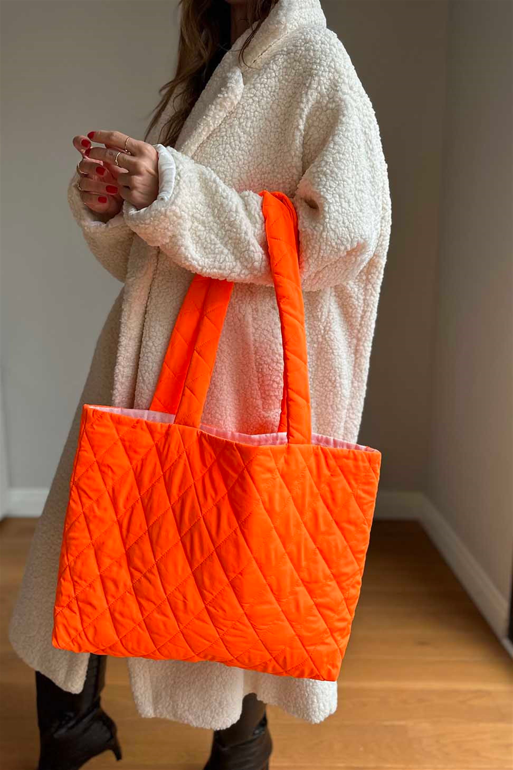 Kapitone Tote Çanta Turuncu