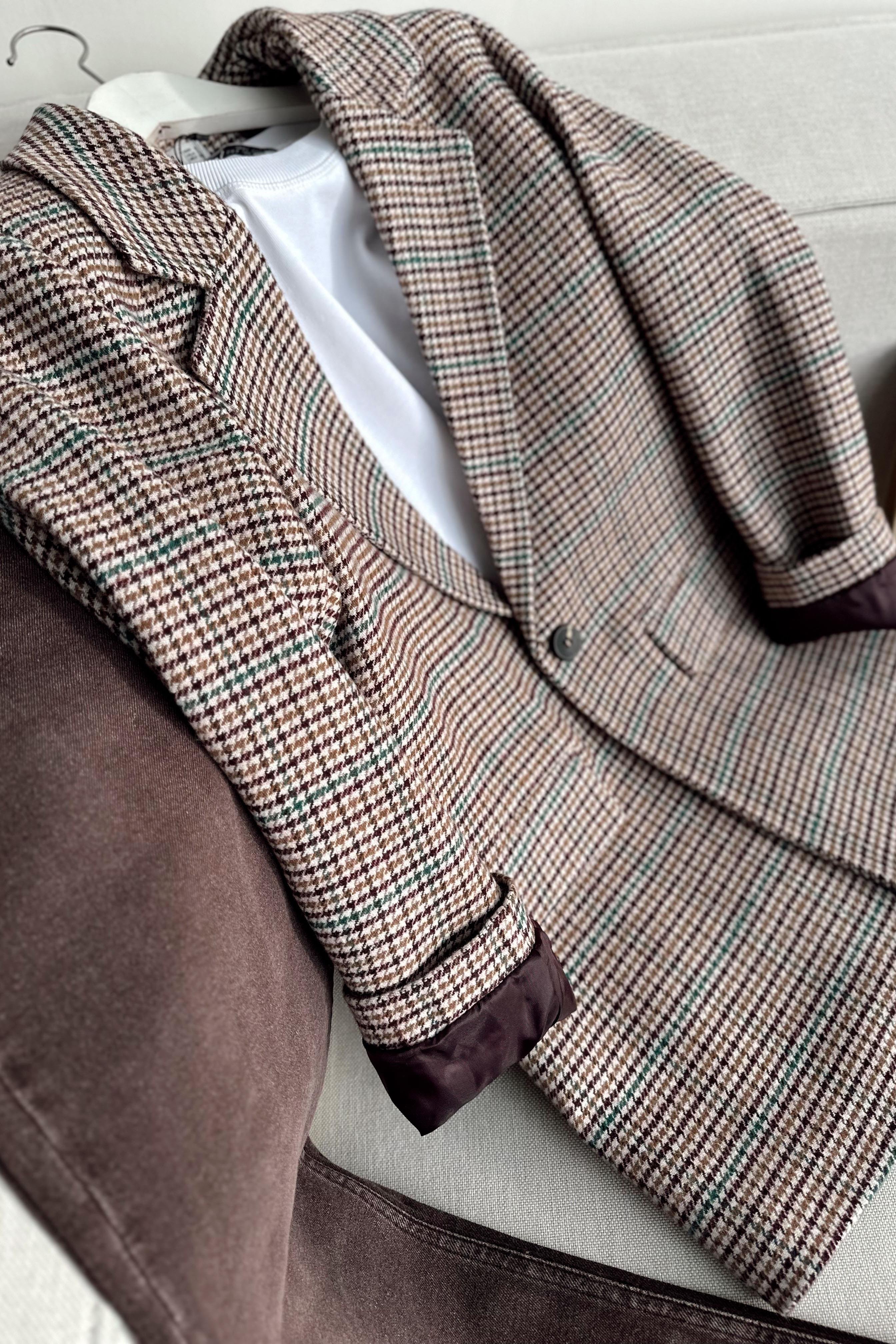 Kareli Kaşe Tek Düğme Blazer Ceket Mürdüm