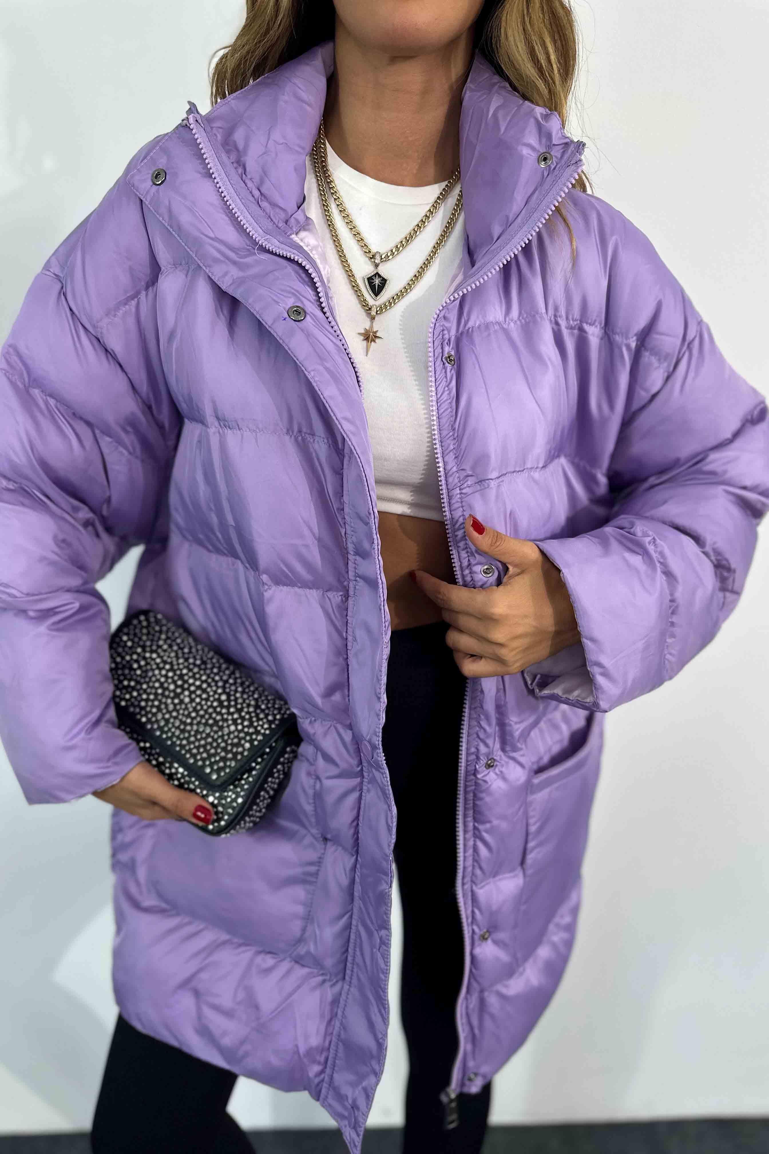 Kargo Cep Detaylı Şişme Mont Lila