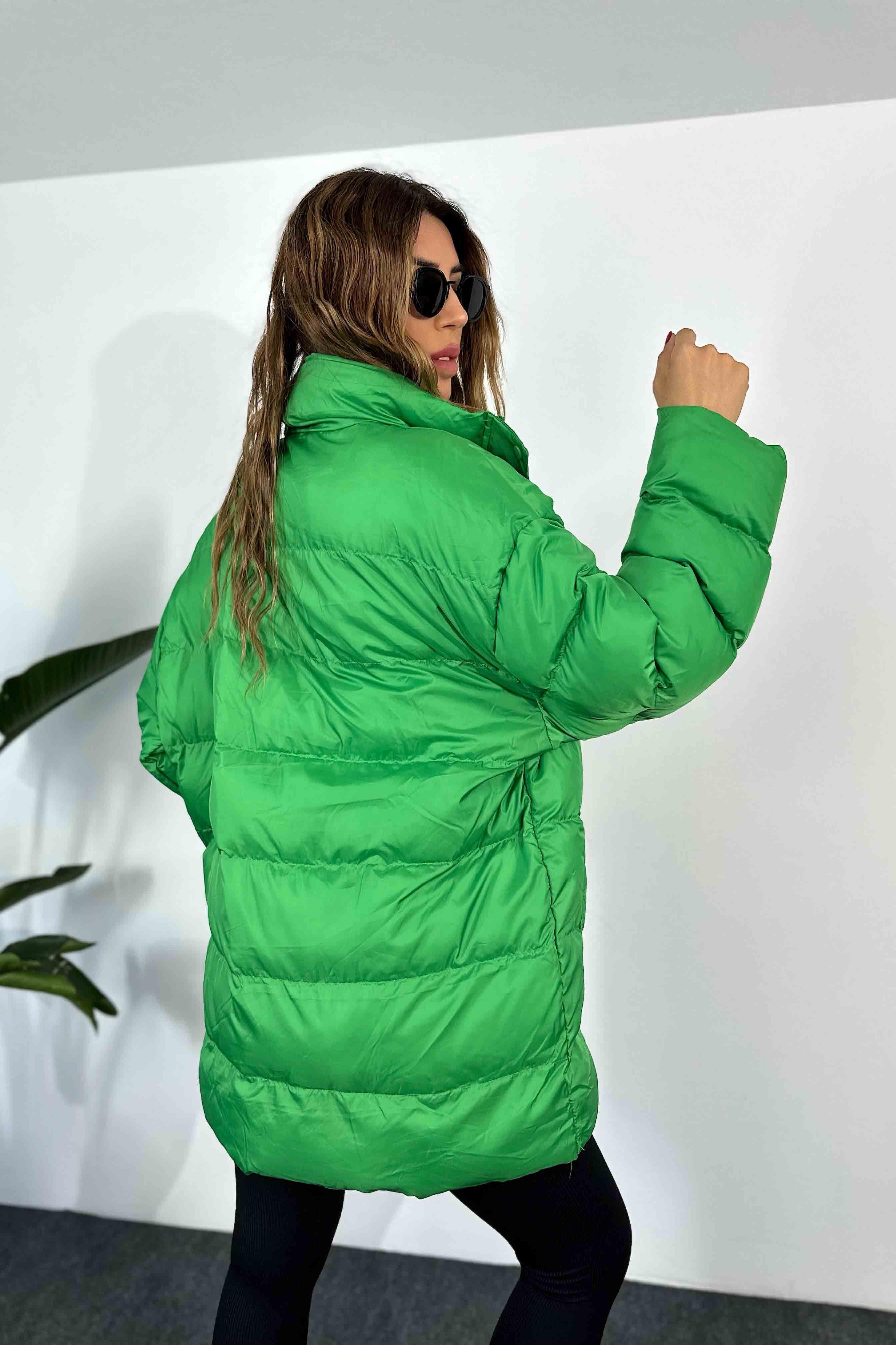 Kargo Cep Detaylı Şişme Mont Yeşil
