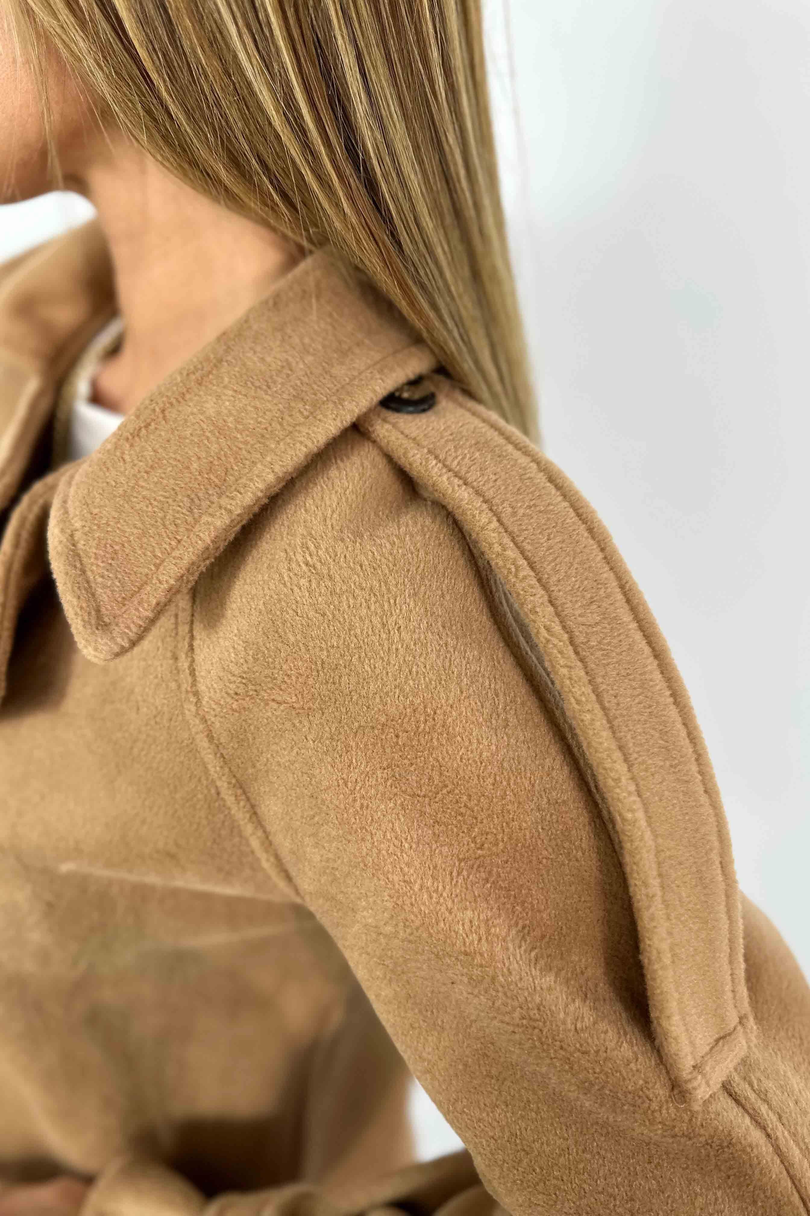 Kaşe Tüylü Kumaş Kısa Kaban Camel