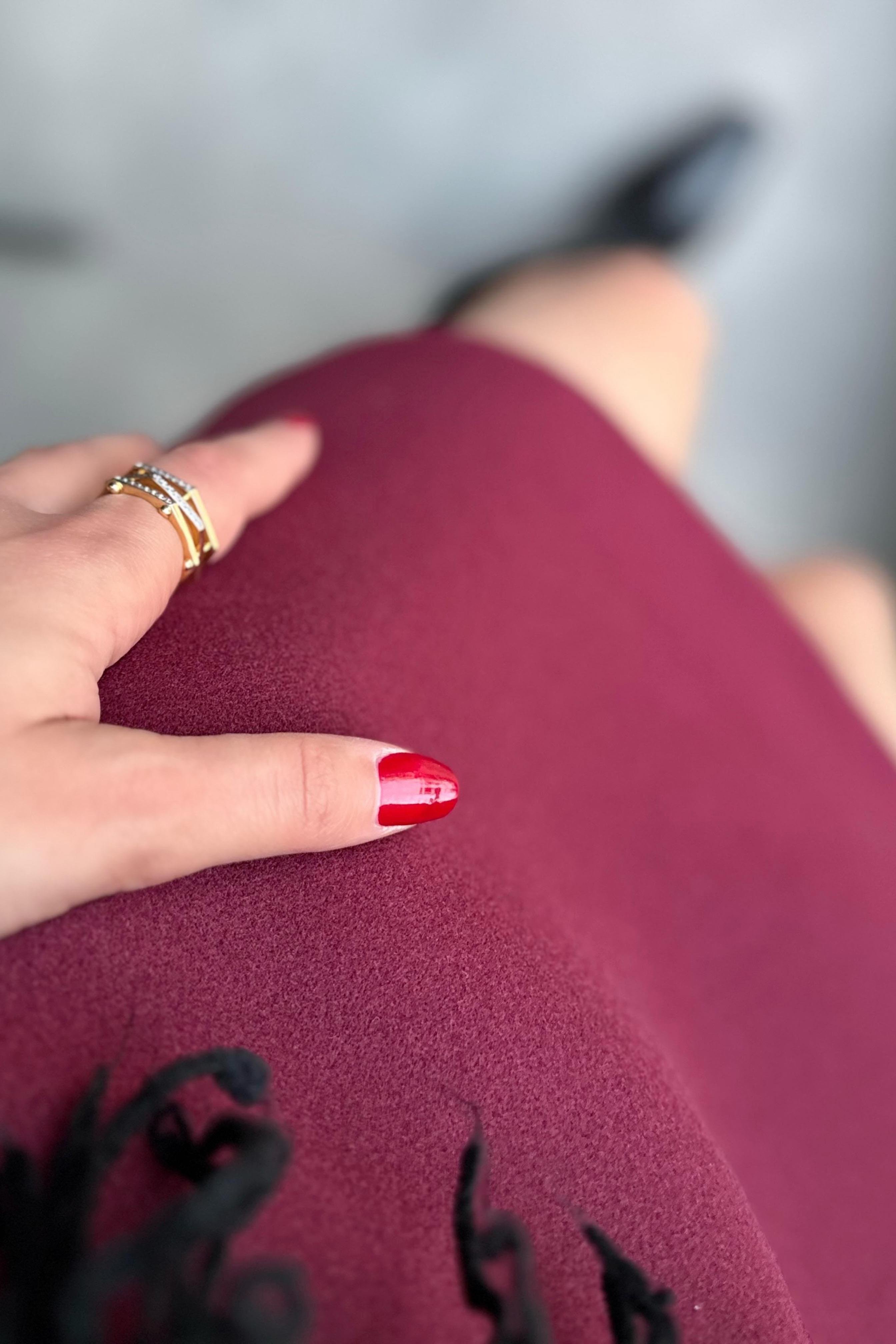 Kaşe Yandan Fermuarlı Mini Etek Bordo