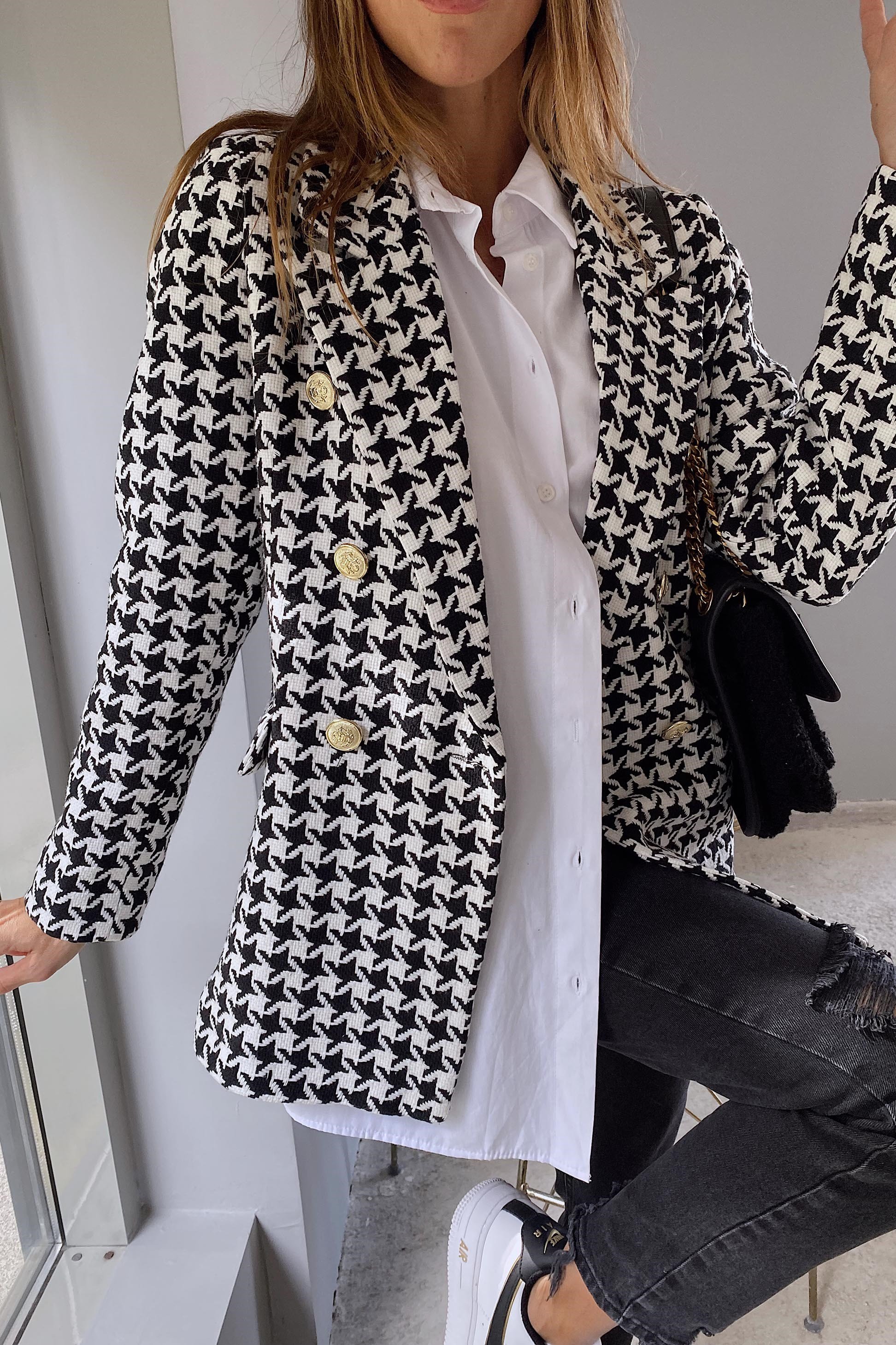 Kaz Ayağı Desenli Blazer Ceket