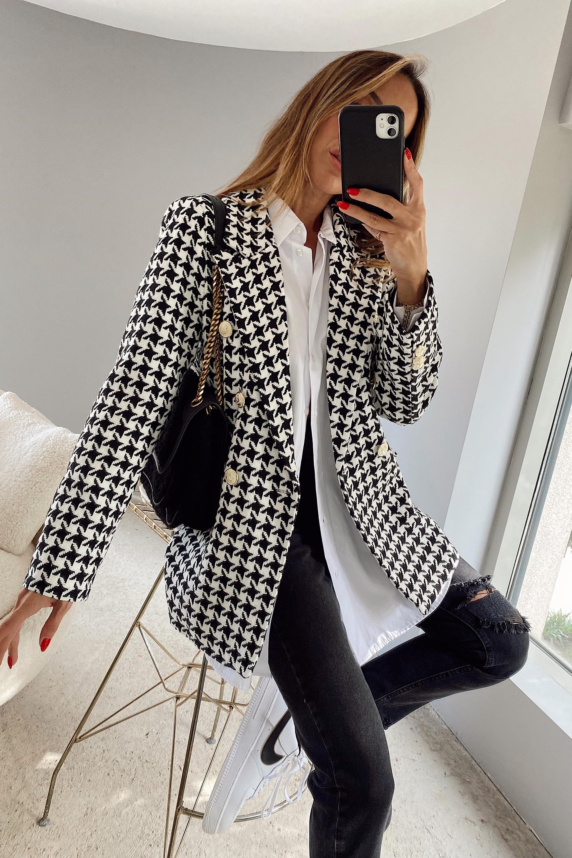 Kaz Ayağı Desenli Blazer Ceket