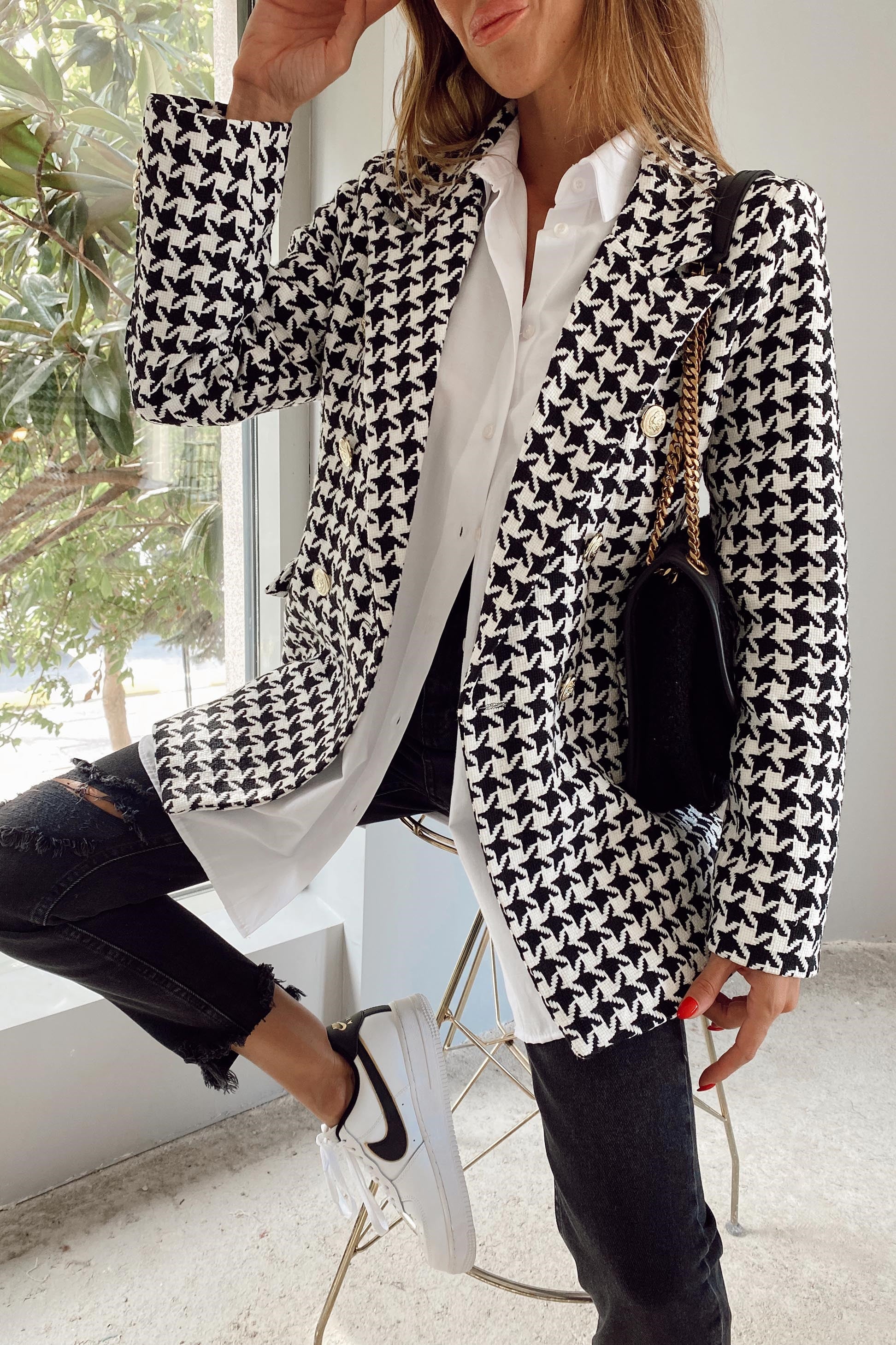 Kaz Ayağı Desenli Blazer Ceket