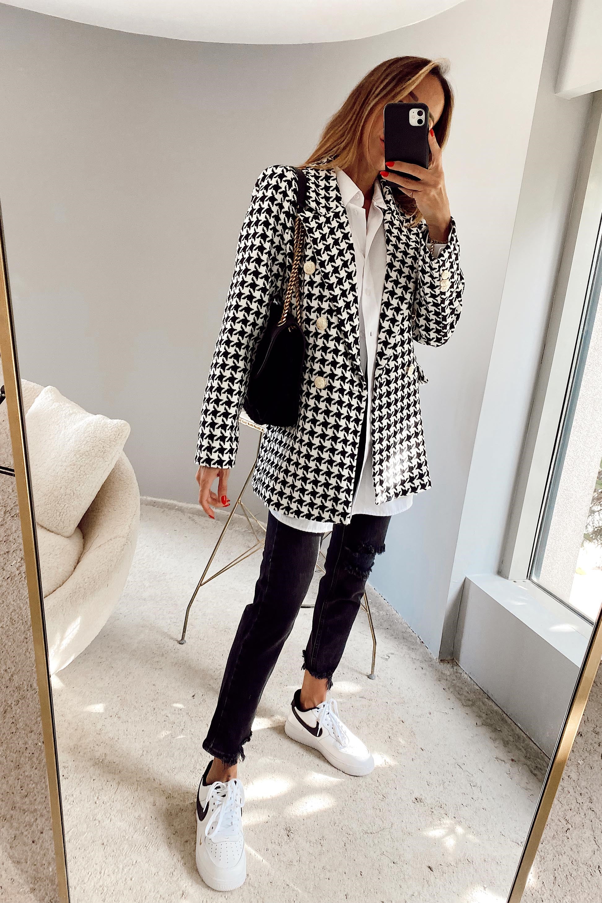 Kaz Ayağı Desenli Blazer Ceket