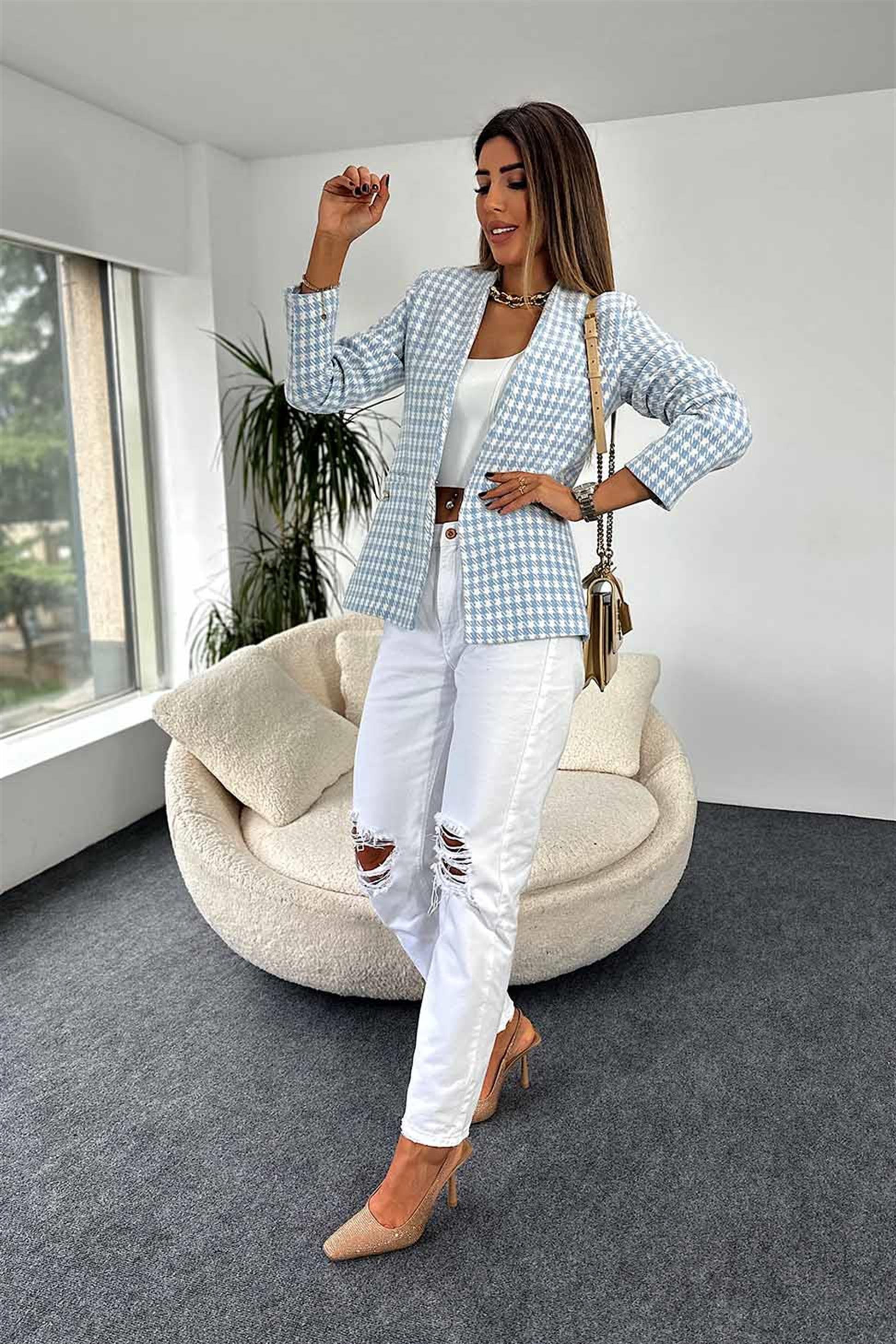 Kazayağı Desen Astarlı Blazer Ceket Bebe