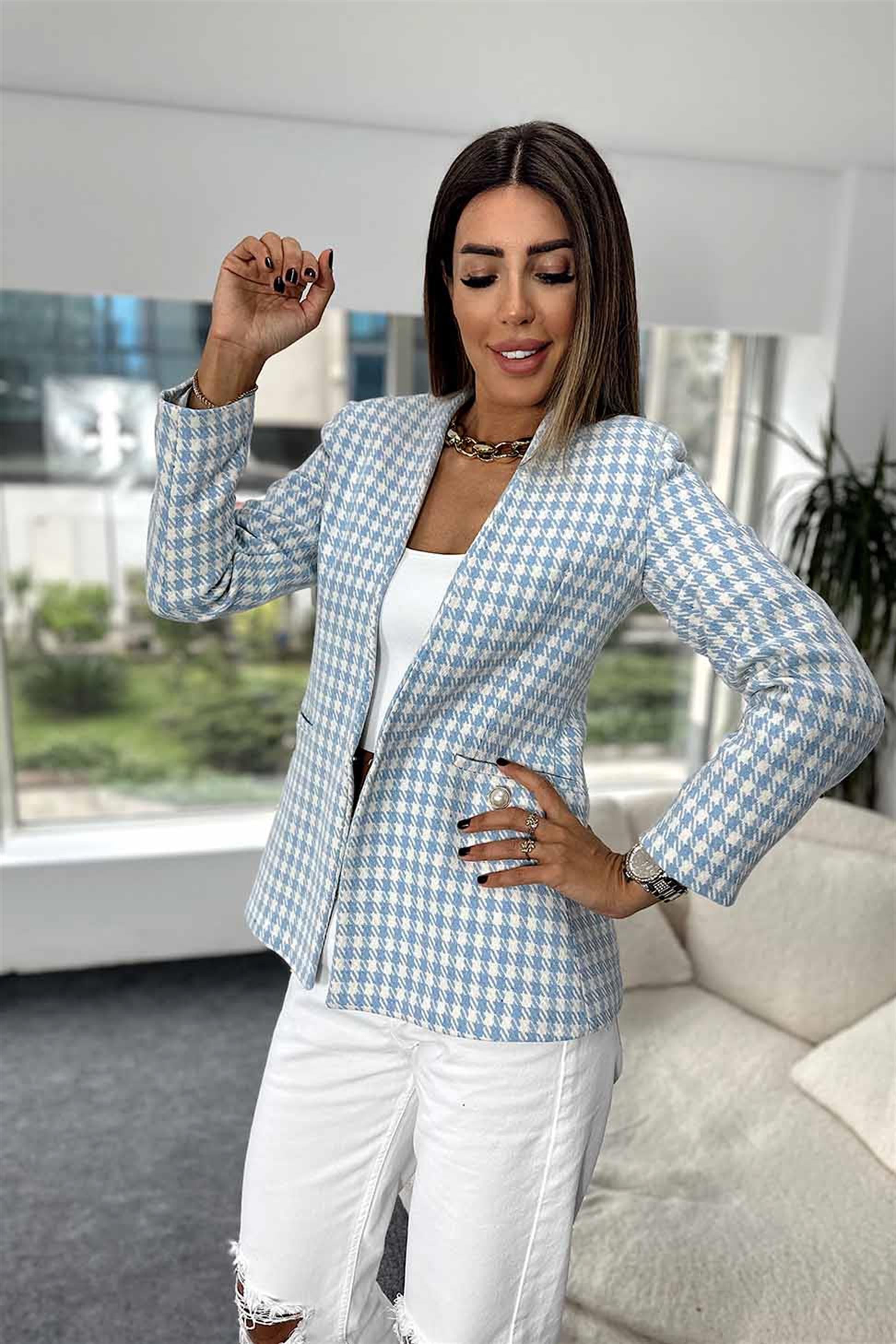 Kazayağı Desen Astarlı Blazer Ceket Bebe