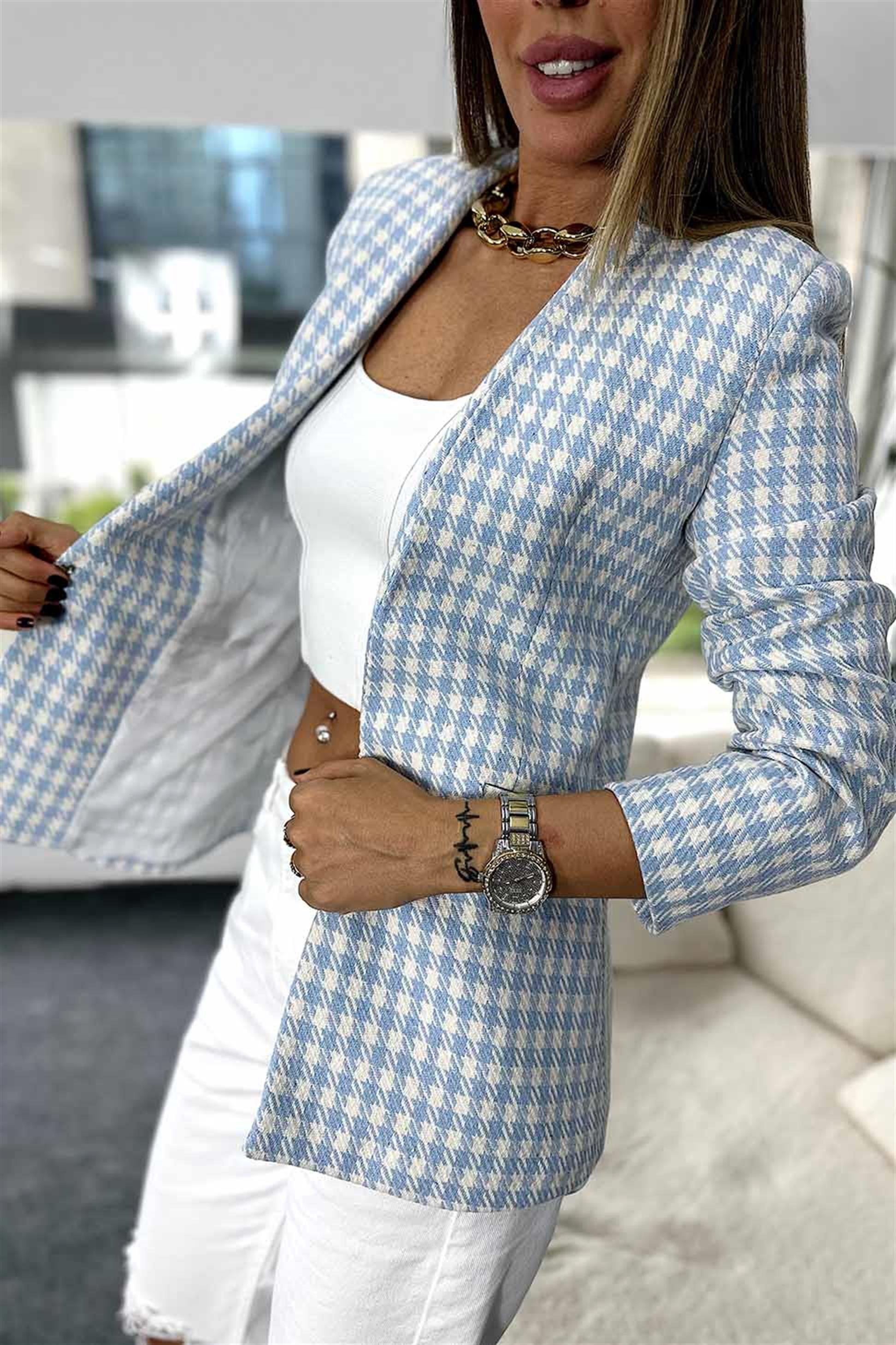Kazayağı Desen Astarlı Blazer Ceket Bebe