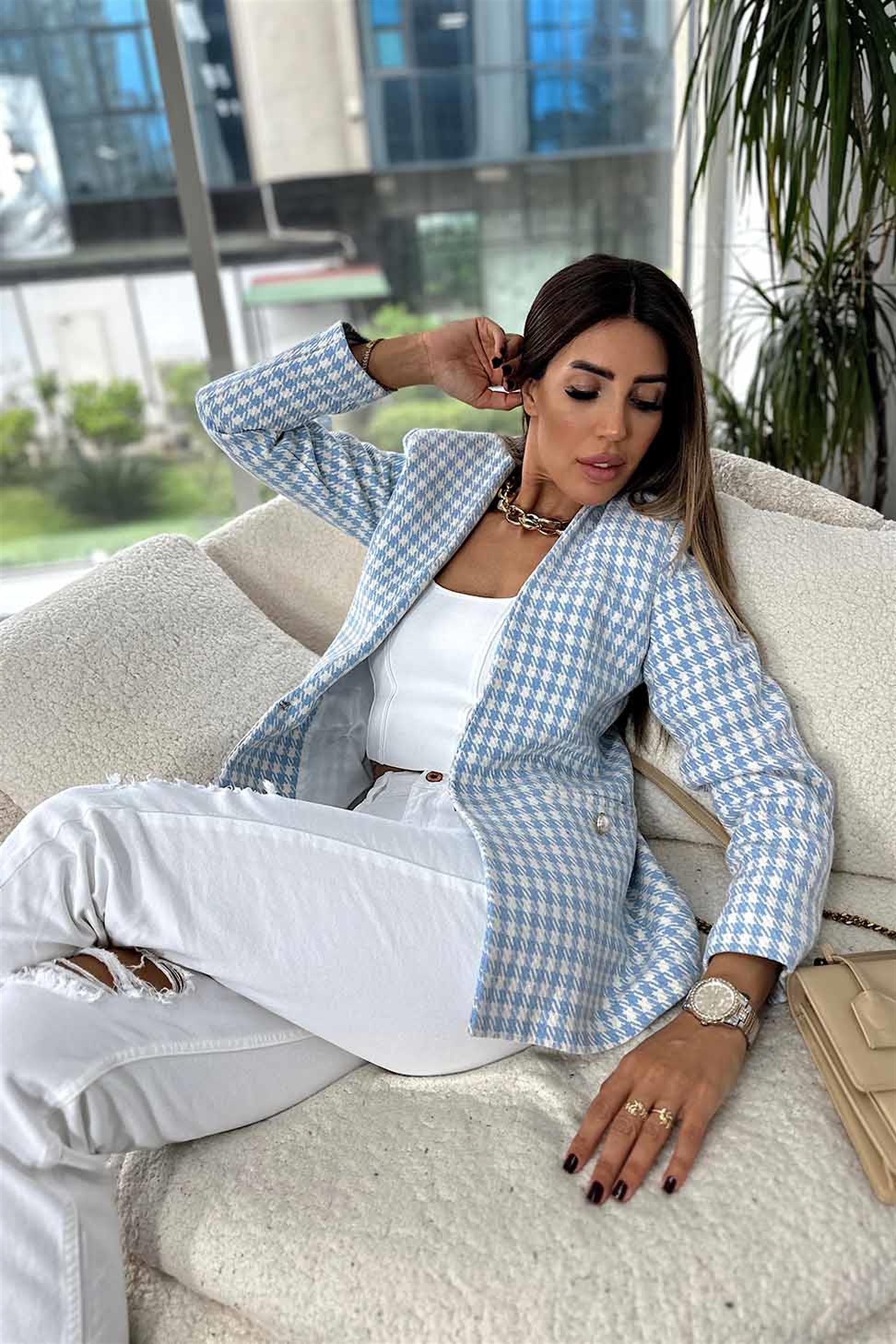 Kazayağı Desen Astarlı Blazer Ceket Bebe