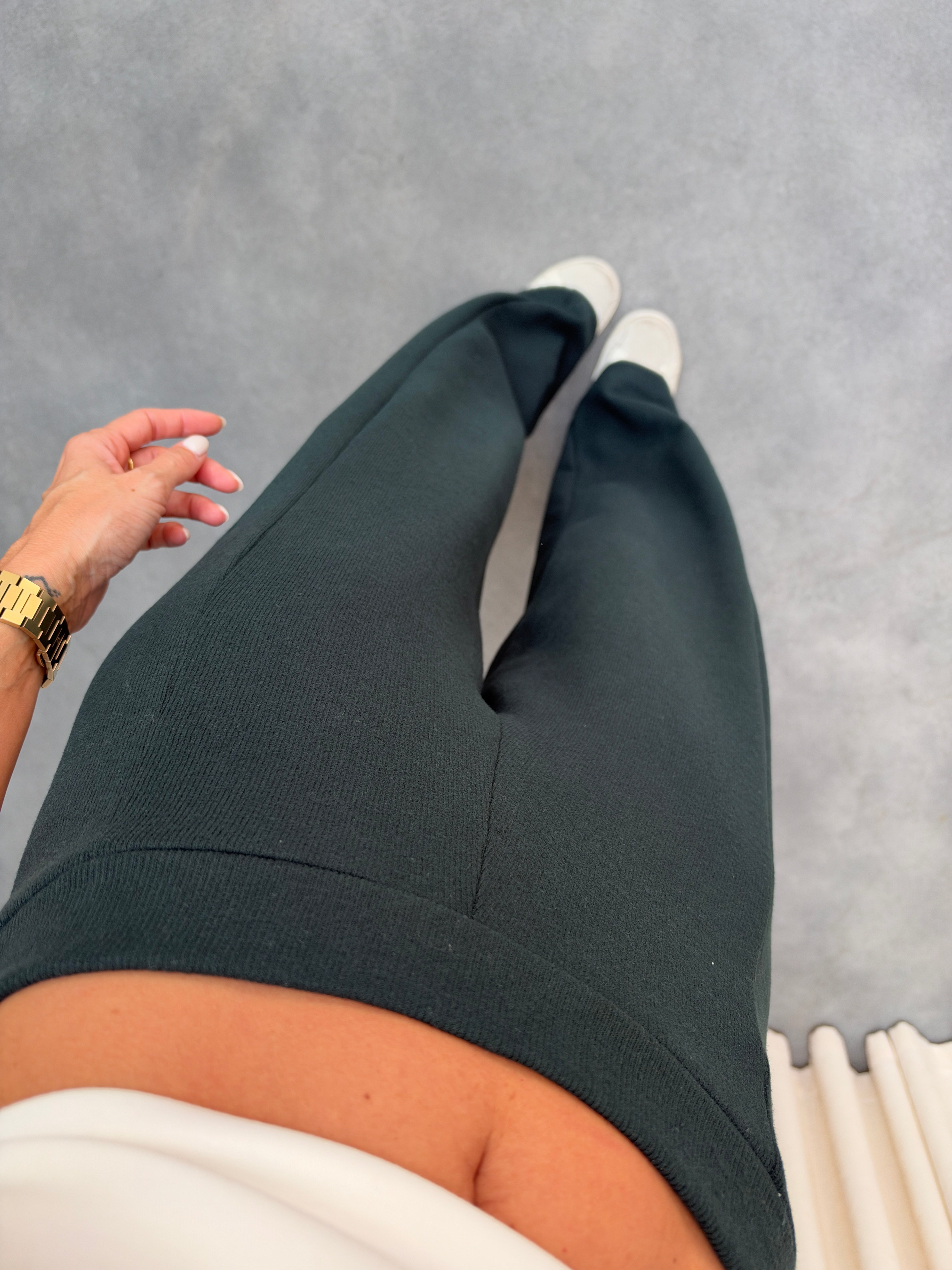 Kendinden Fitilli Çimalı Geniş Paça Pantolon Zümrüt Yeşili