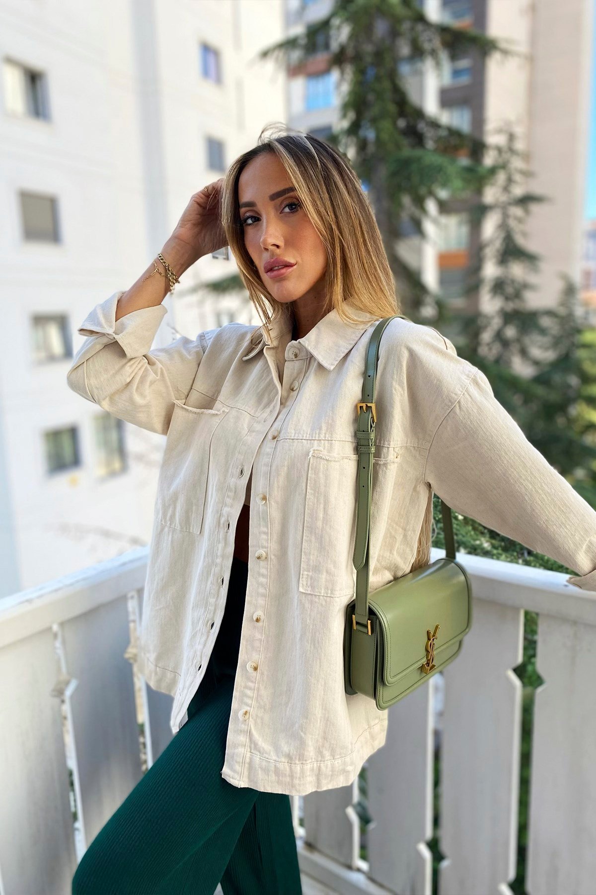 Keten Dokulu Sırtı Makrome Püsküllü Kadın Ceket Taş