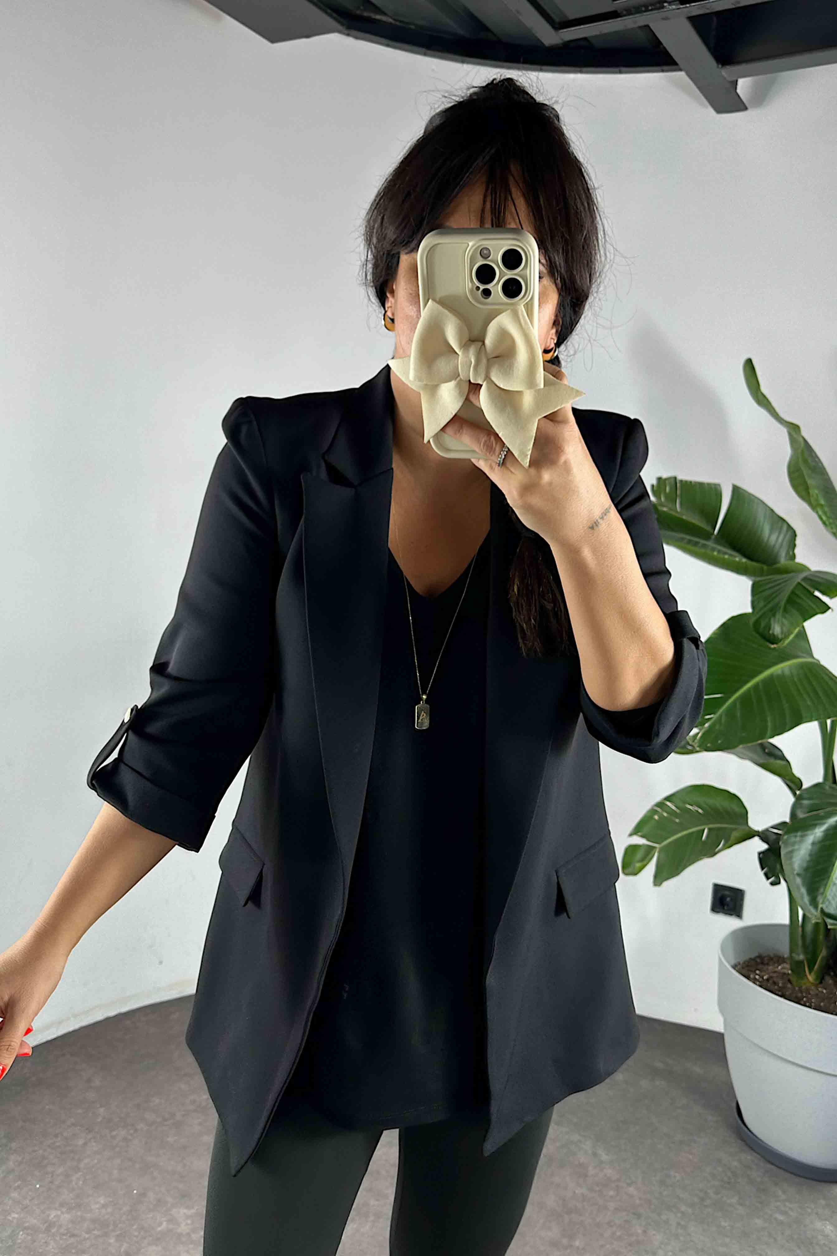 Kolu Katlamalı Blazer Kadın Ceket Siyah